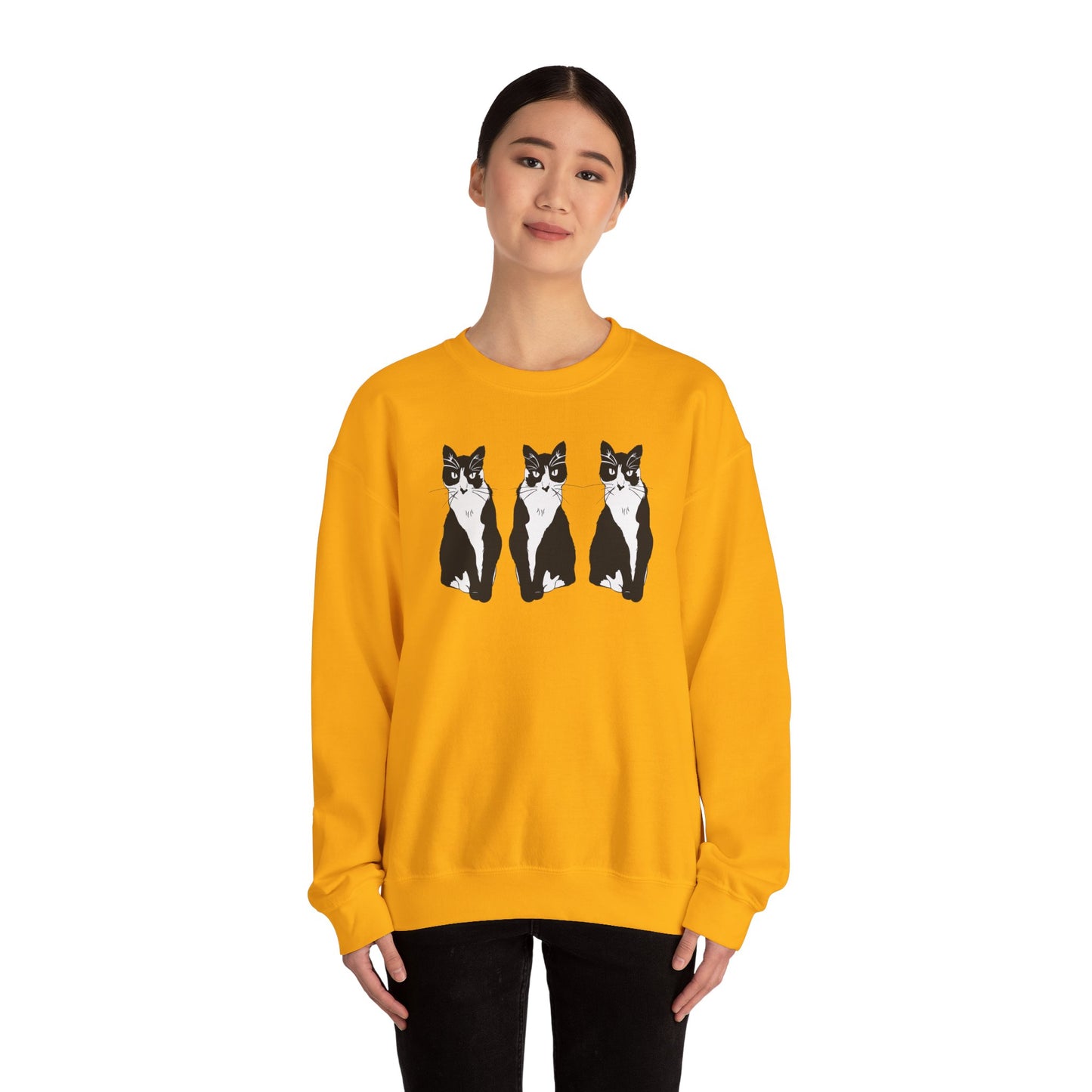 Cat x3 Sweatshirt (B&W Style Cat) - Cat Drawing Sweatshirt