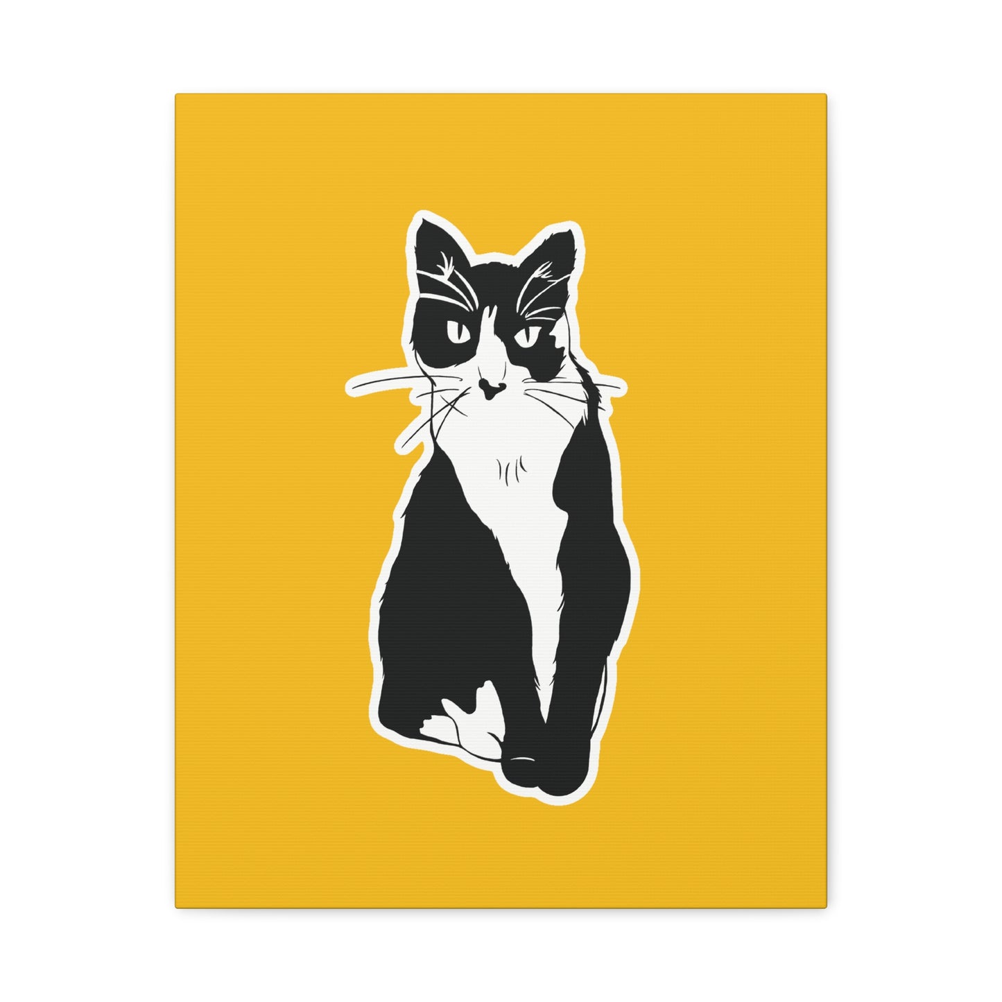 Cat Canvas Print on Yellow (Sticker Style Cat) - Cat Drawing Art