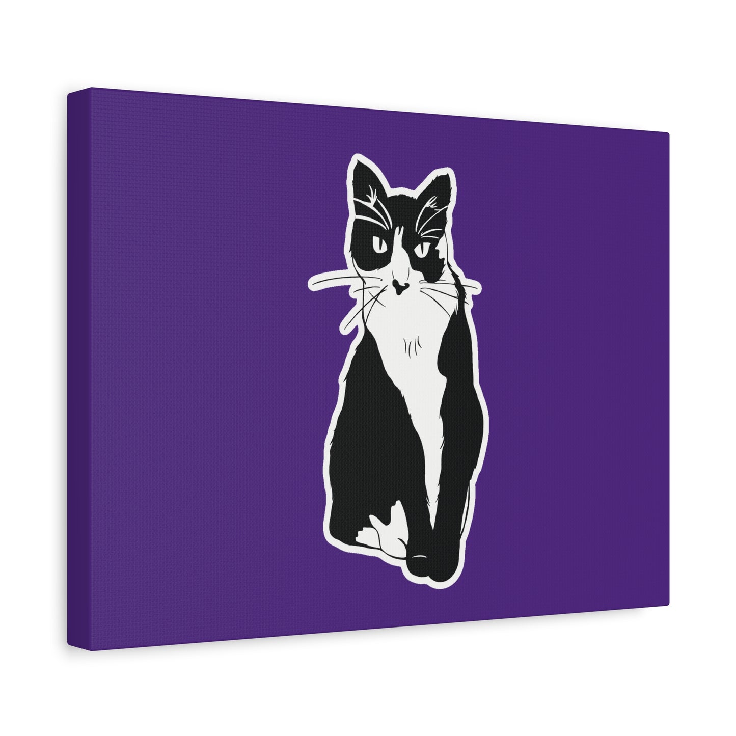 Cat Canvas Print on Purple (Sticker Style Cat) - Cat Drawing Art