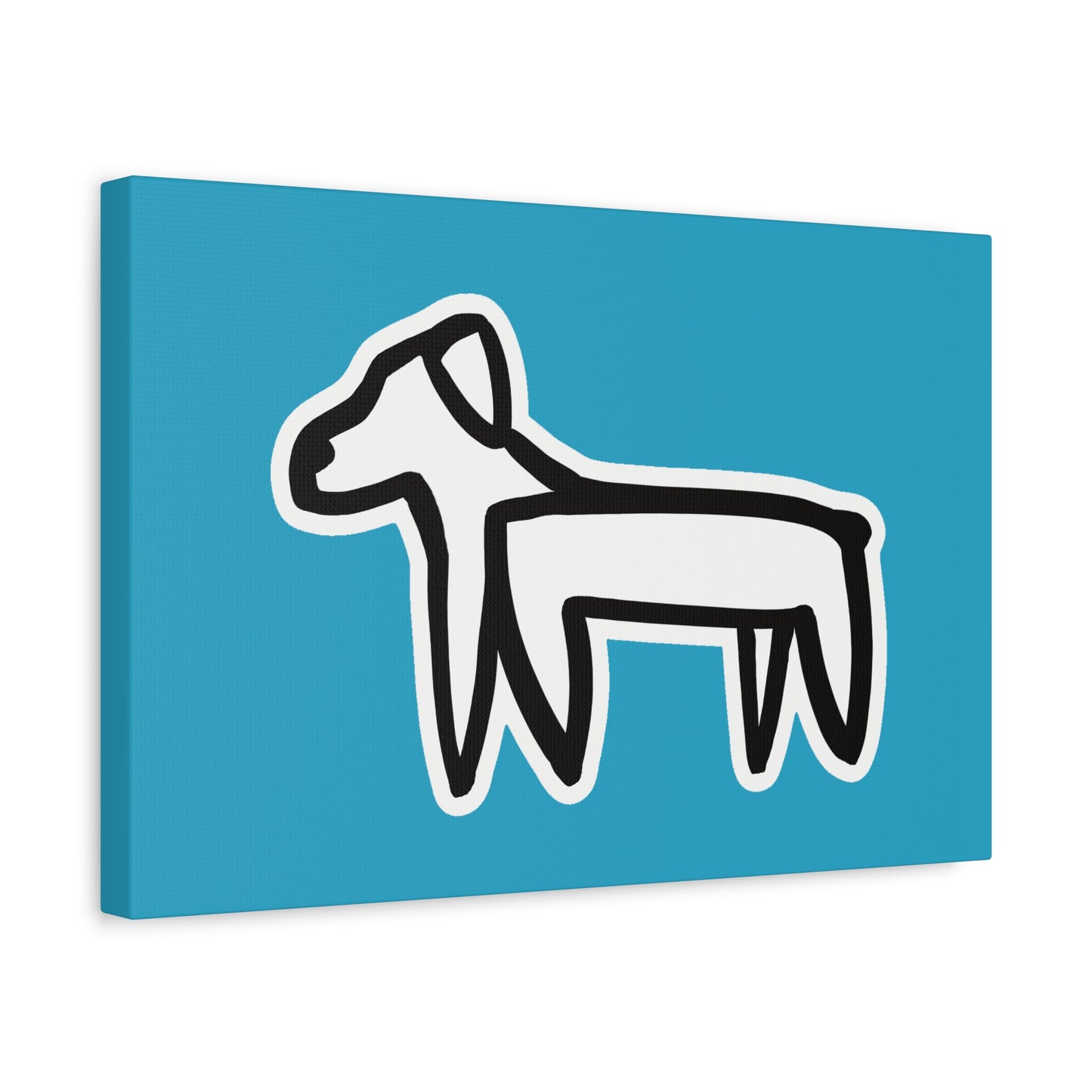 Dog Canvas Print on Turquoise (Sticker Style Black Dog) - Dog Drawing Wall Art