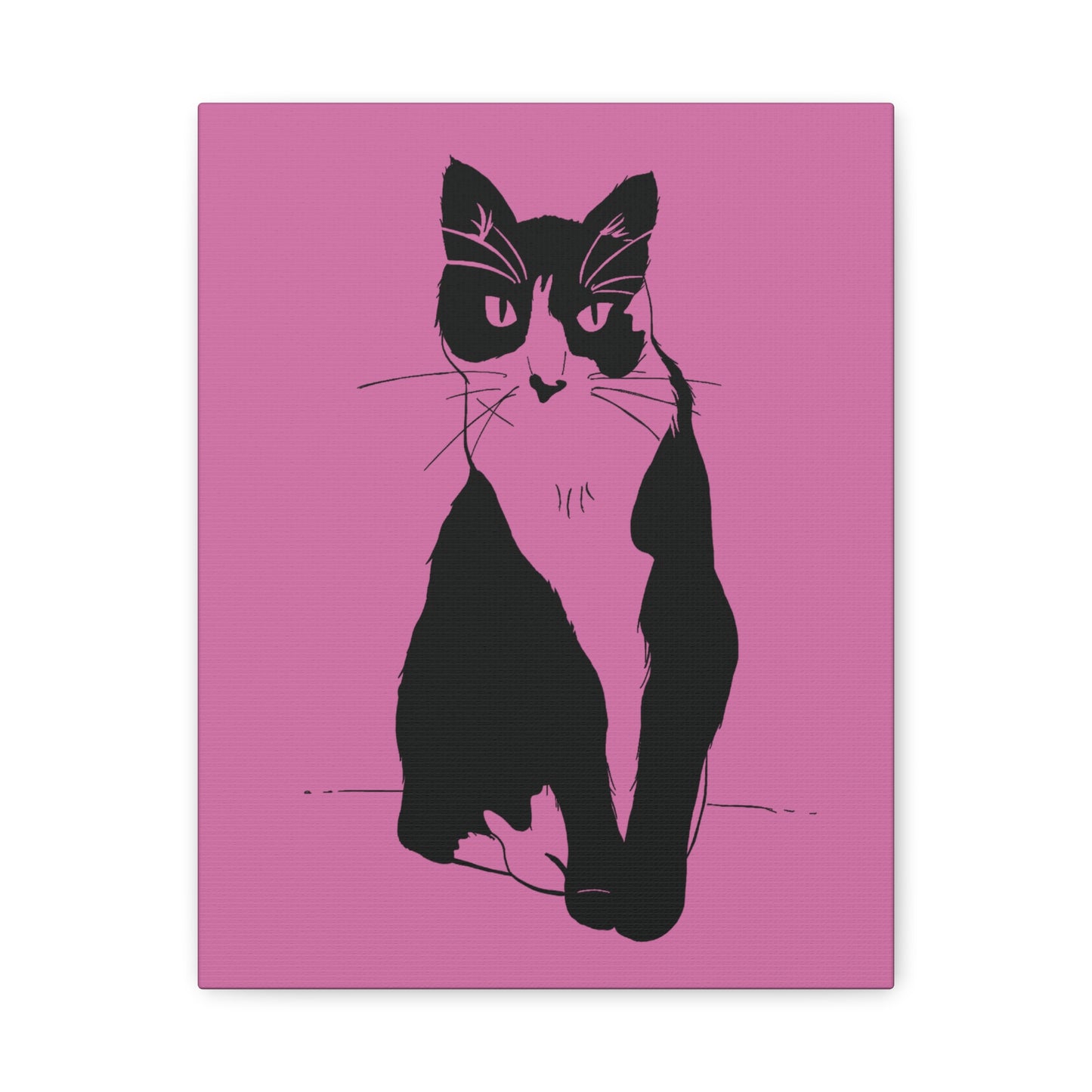 Cat Canvas Print on Pink (Transparent Style Cat) - Cat Drawing Art