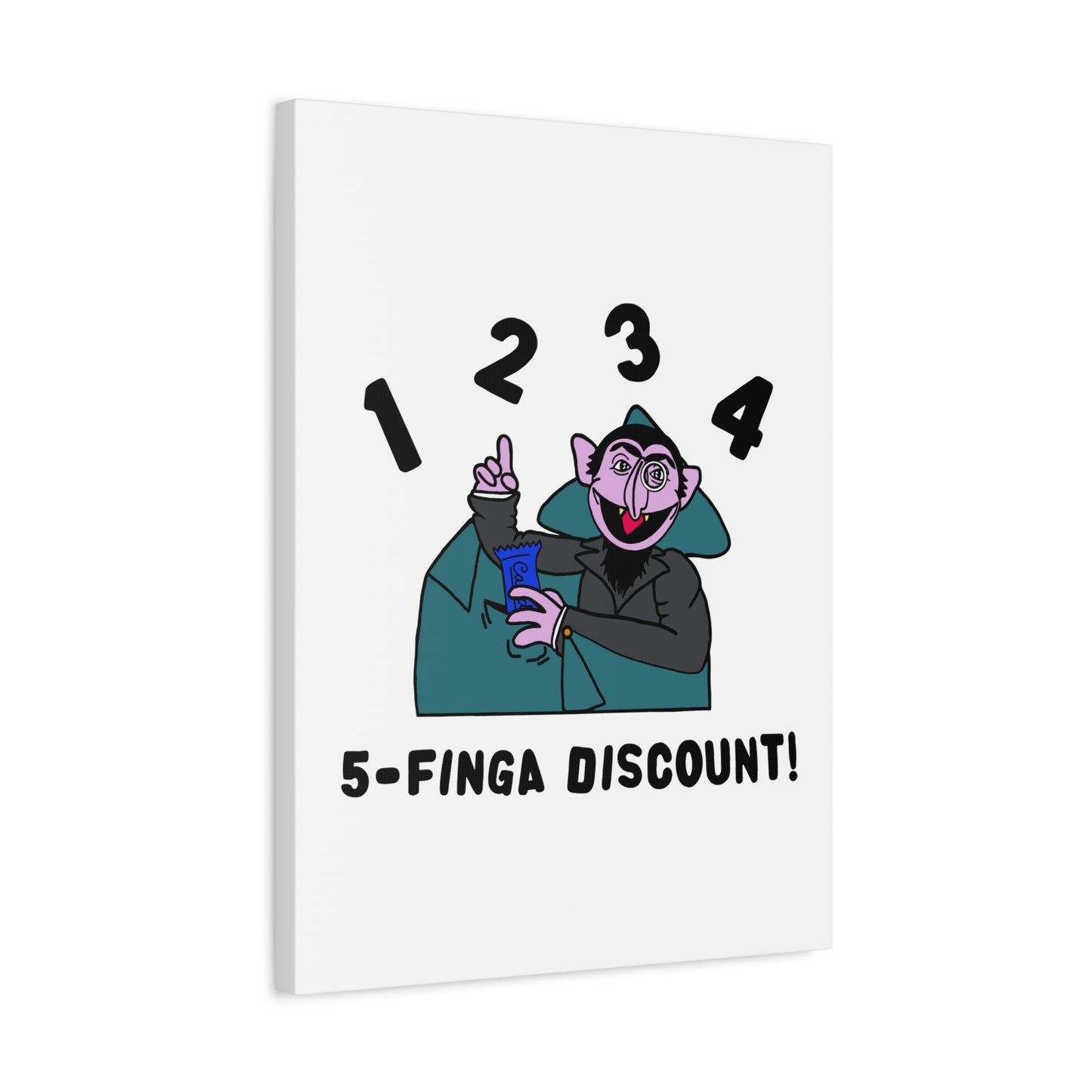 Five Finger Discount Canvas Print White - Sesame Street The Count Parody Art Print