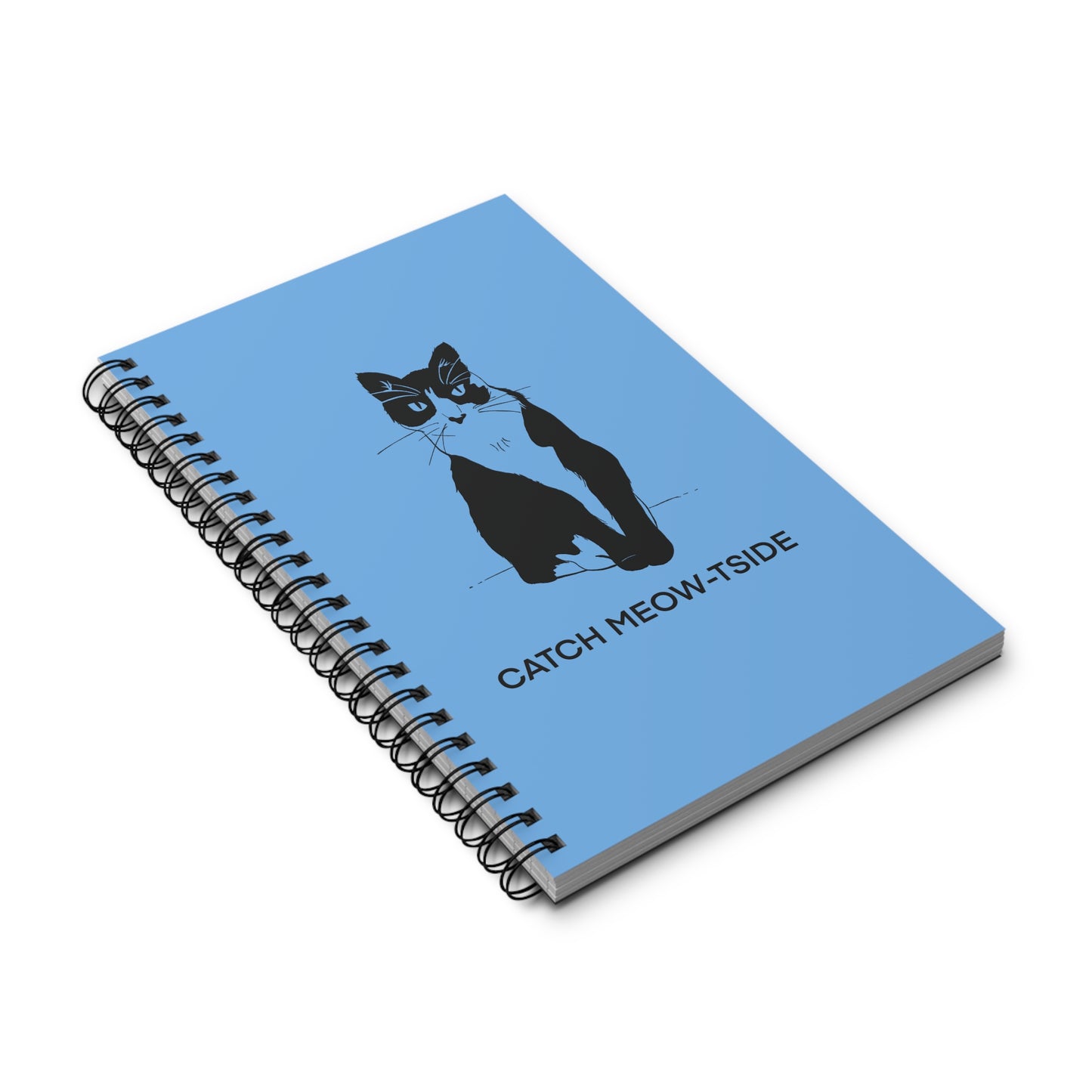 Catch Meow-tside Notebook in Light Blue (Transparent Style Cat) - Cat Spiral Notebook