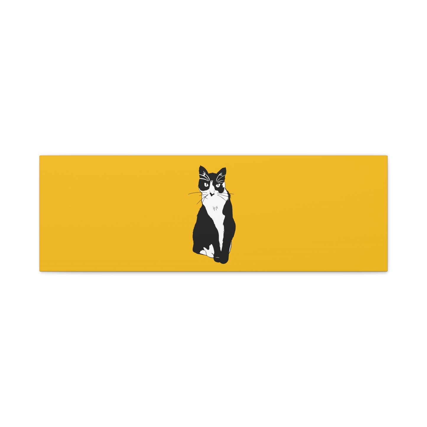 Cat Canvas on Yellow (B&W Style Cat) - Cat Drawing Art