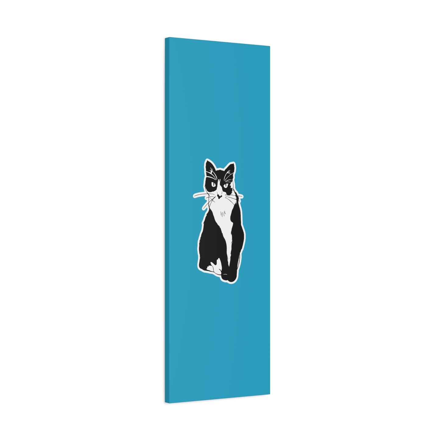 Cat Canvas Print on Turquoise (Sticker Style Cat) - Cat Drawing Art