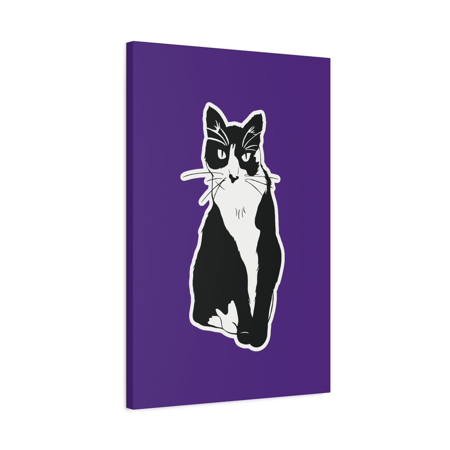 Cat Canvas Print on Purple (Sticker Style Cat) - Cat Drawing Art