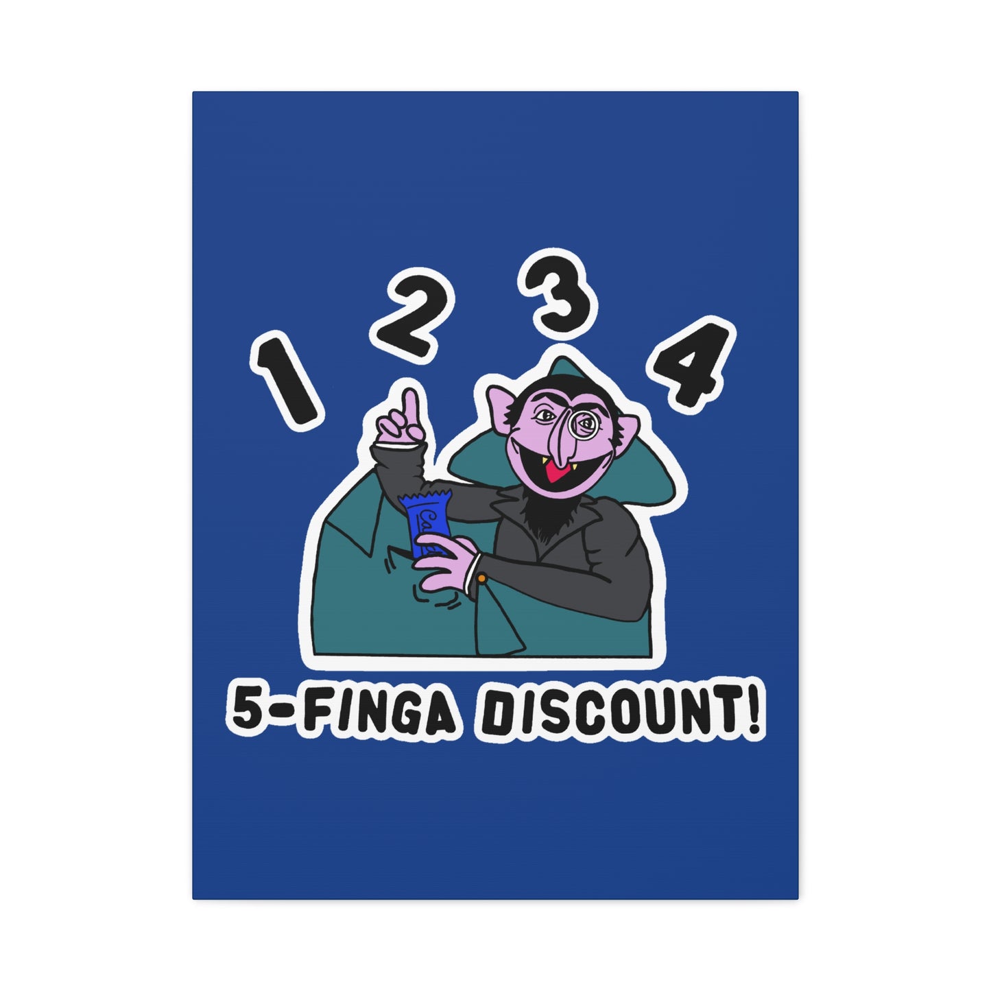 Five Finger Discount Canvas Print Dark Blue - Sesame Street The Count Parody Art Print