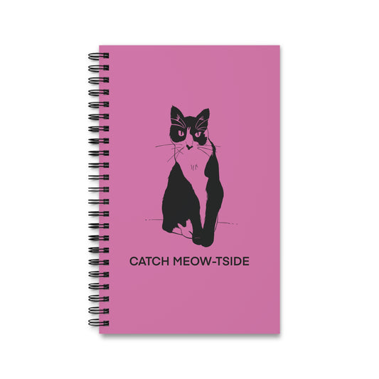 Catch Meow-tside Notebook in Light Pink (Transparent Style Cat) - Cat Spiral Notebook