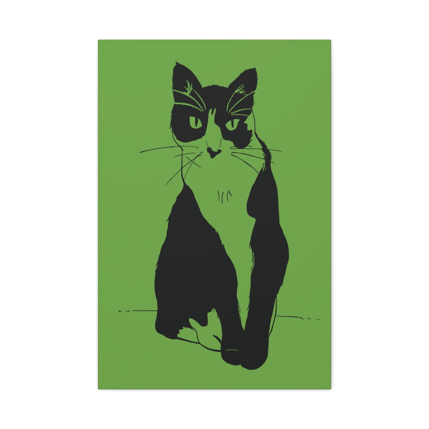 Cat Canvas Print on Green (Transparent Style Cat) - Cat Drawing Art