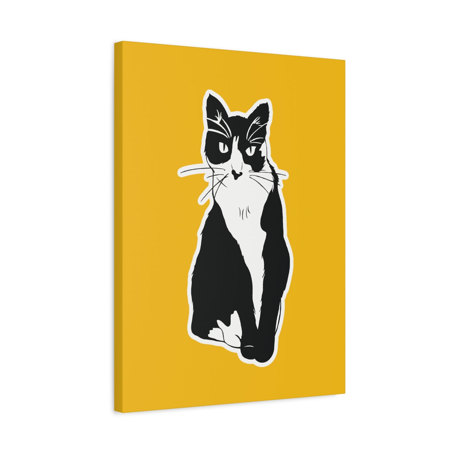 Cat Canvas Print on Yellow (Sticker Style Cat) - Cat Drawing Art