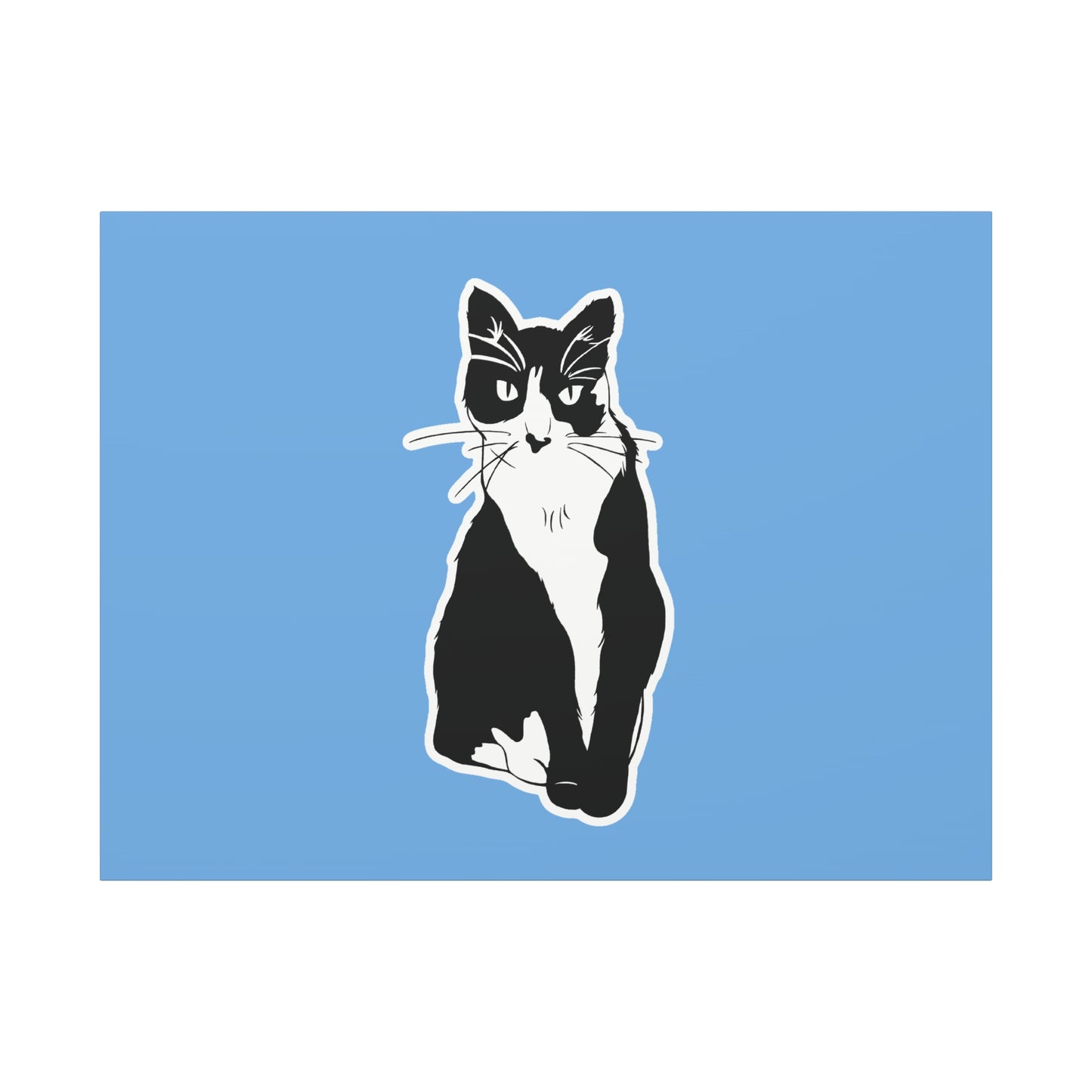 Cat Canvas on Light Blue (Sticker Style Cat) - Cat Drawing Art