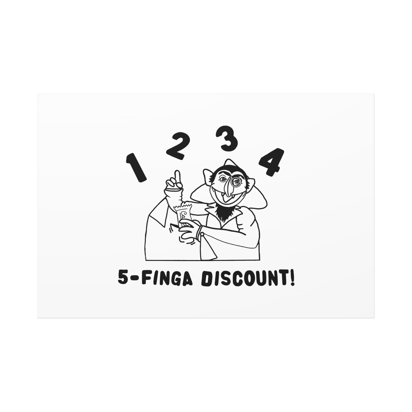 Five Finger Discount Outline Canvas Print White - Sesame Street The Count Parody Art Print