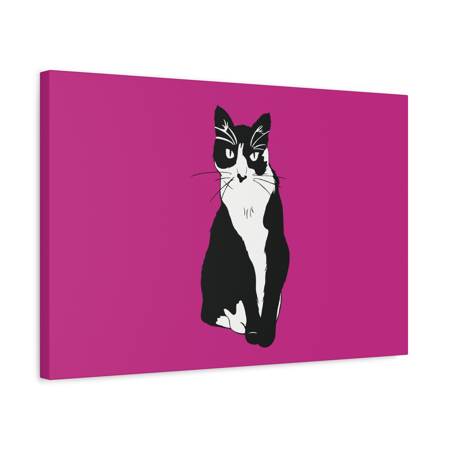 Cat Canvas on Pink (B&W Style Cat) - Cat Drawing Art