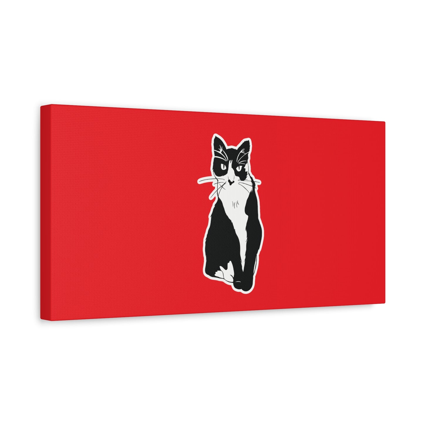 Cat Canvas Print on Red (Sticker Style Cat) - Cat Drawing Art