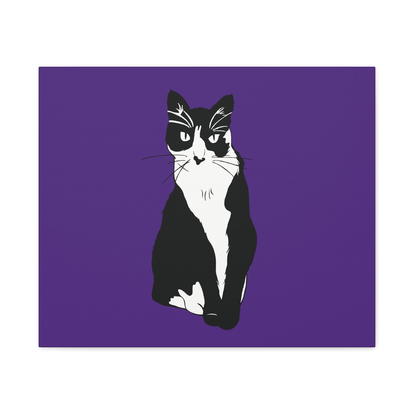 Cat Canvas on Purple (B&W Style Cat) - Cat Drawing Art