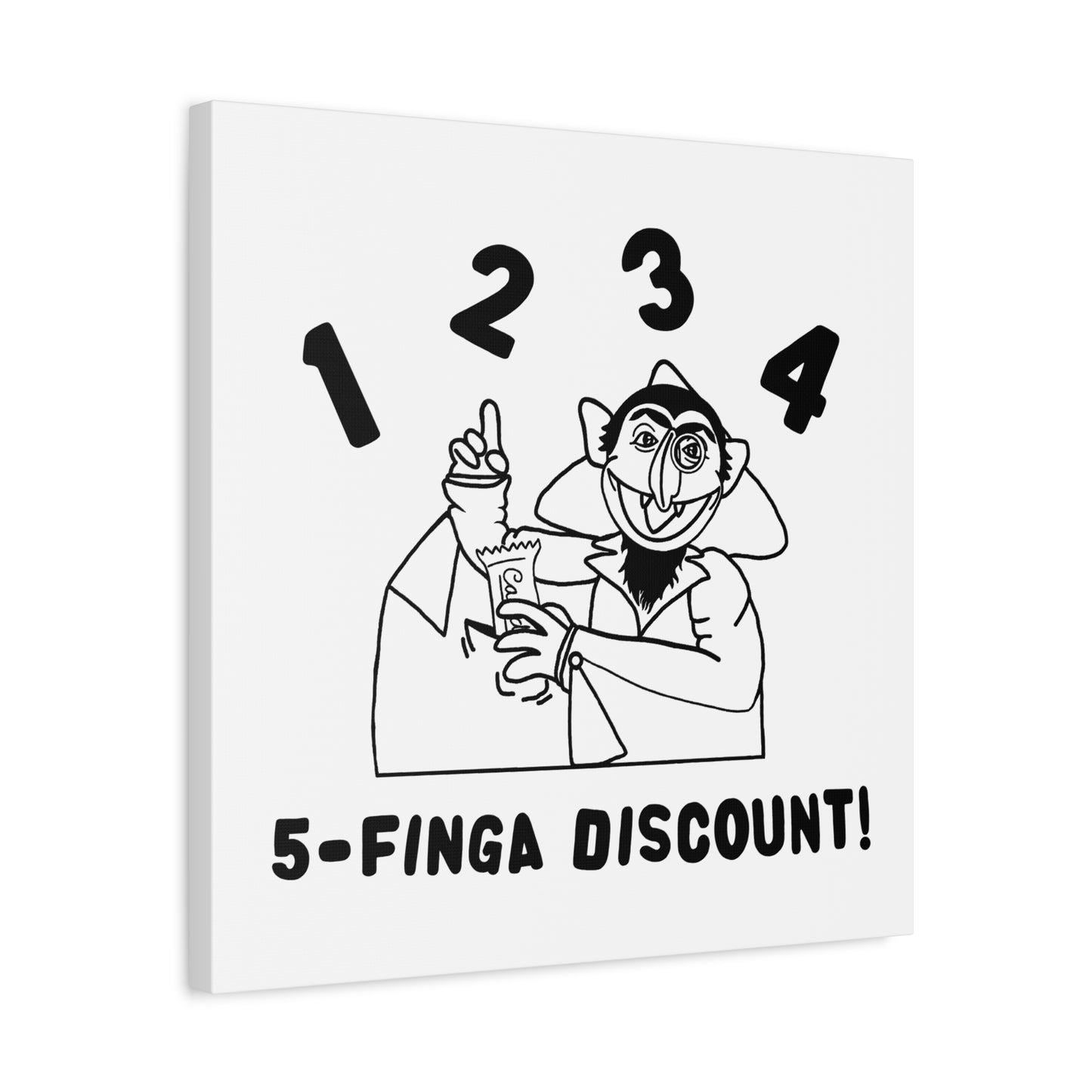 Five Finger Discount Outline Canvas Print White - Sesame Street The Count Parody Art Print