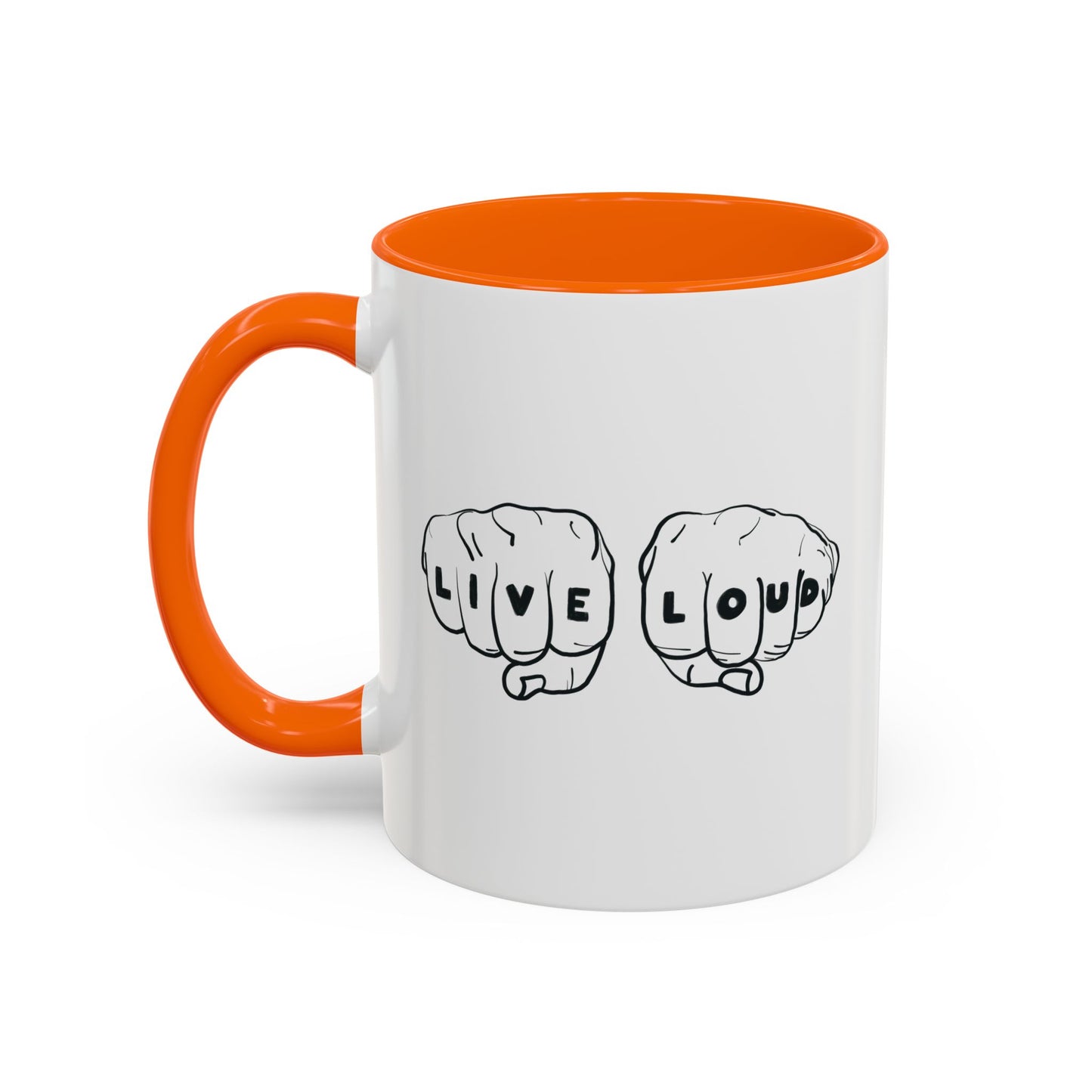 Live Loud Knuckle Tats Tattooed Fists - Four Fists Accent Mug