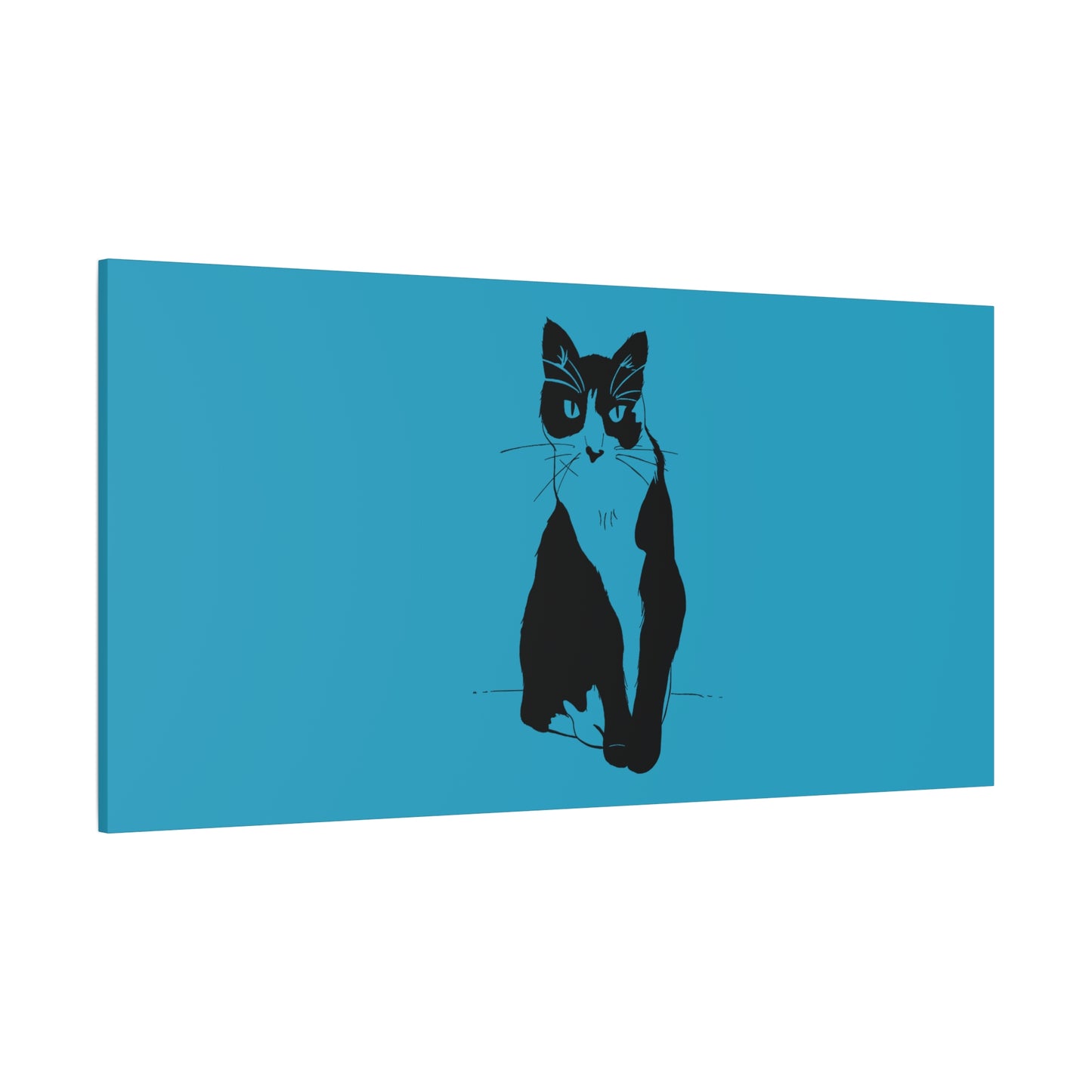 Cat Canvas Print on Turquoise (Transparent Style Cat) - Cat Drawing Art
