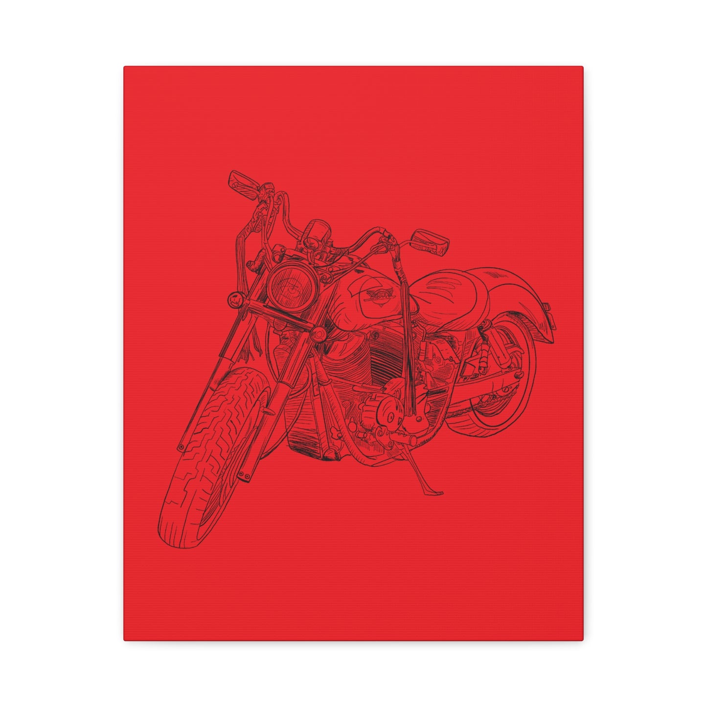 Ride Me Harley Motorcycle Sketch Canvas Print - Black Ink on Red Background