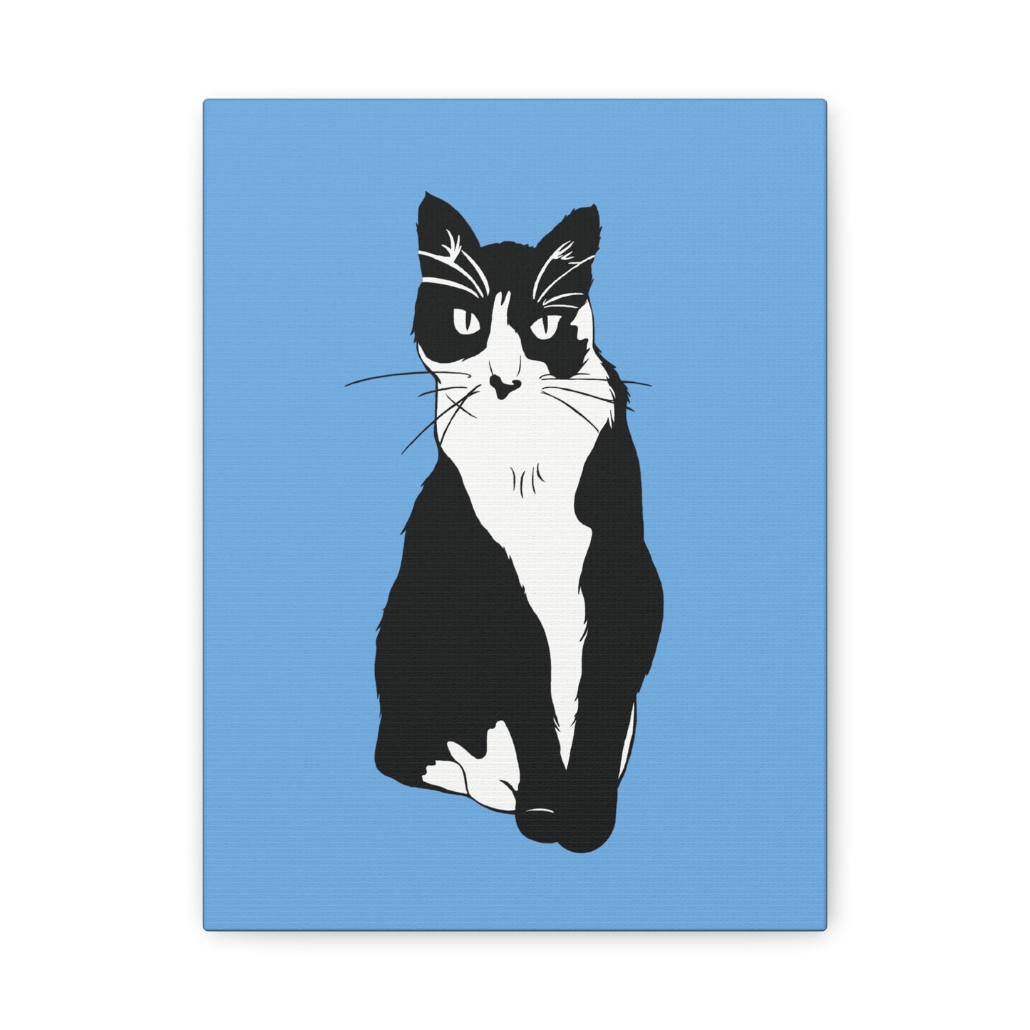 Cat Canvas on Light Blue (B&W Style Cat) - Cat Drawing Art
