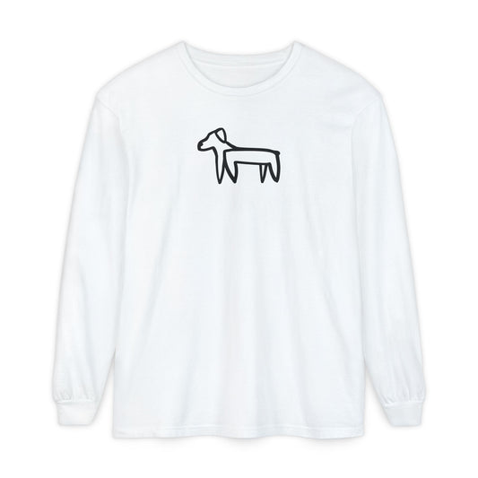 Dog Long Sleeve Tee (Transparent Style Black Dog) - Dog Drawing Shirt