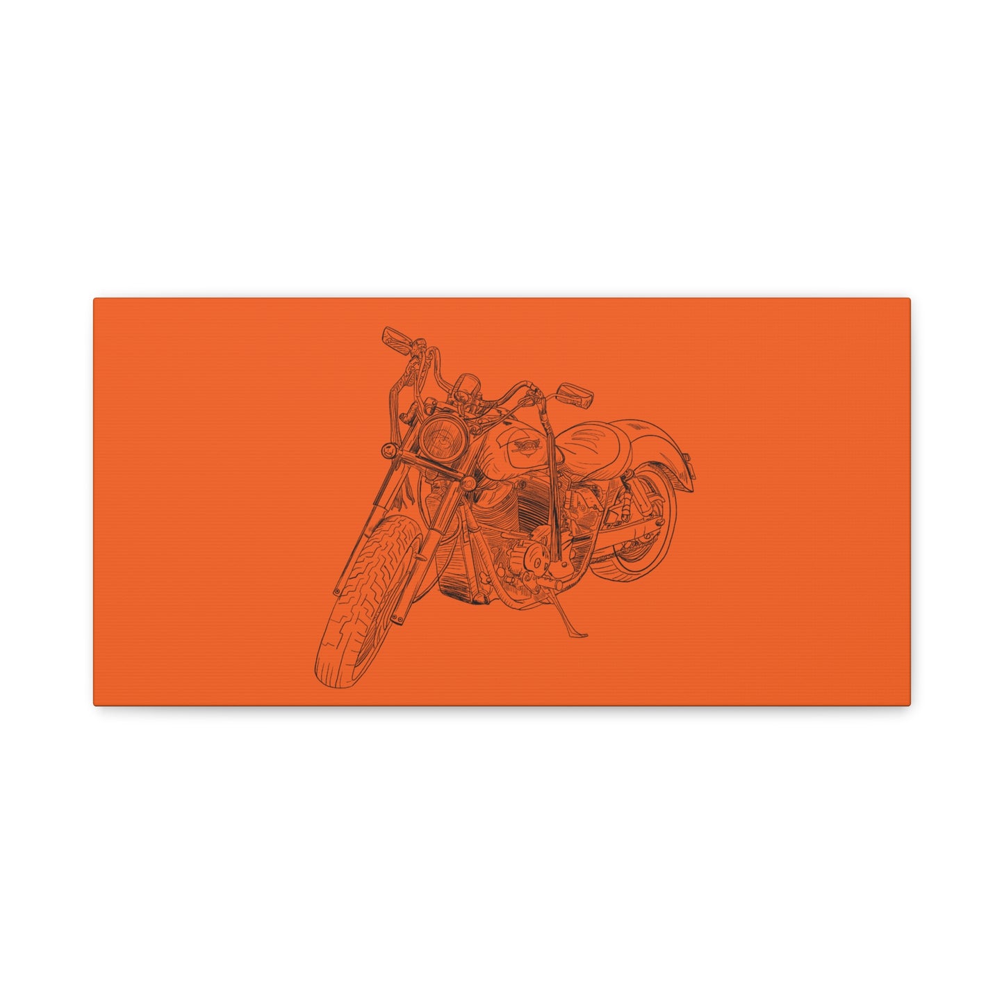 Ride Me Harley Motorcycle Sketch Canvas Print - Black Ink on Orange Background