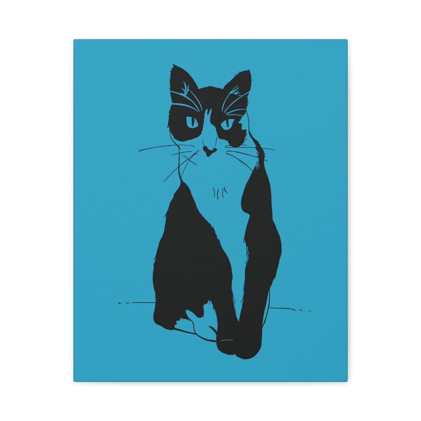 Cat Canvas Print on Turquoise (Transparent Style Cat) - Cat Drawing Art