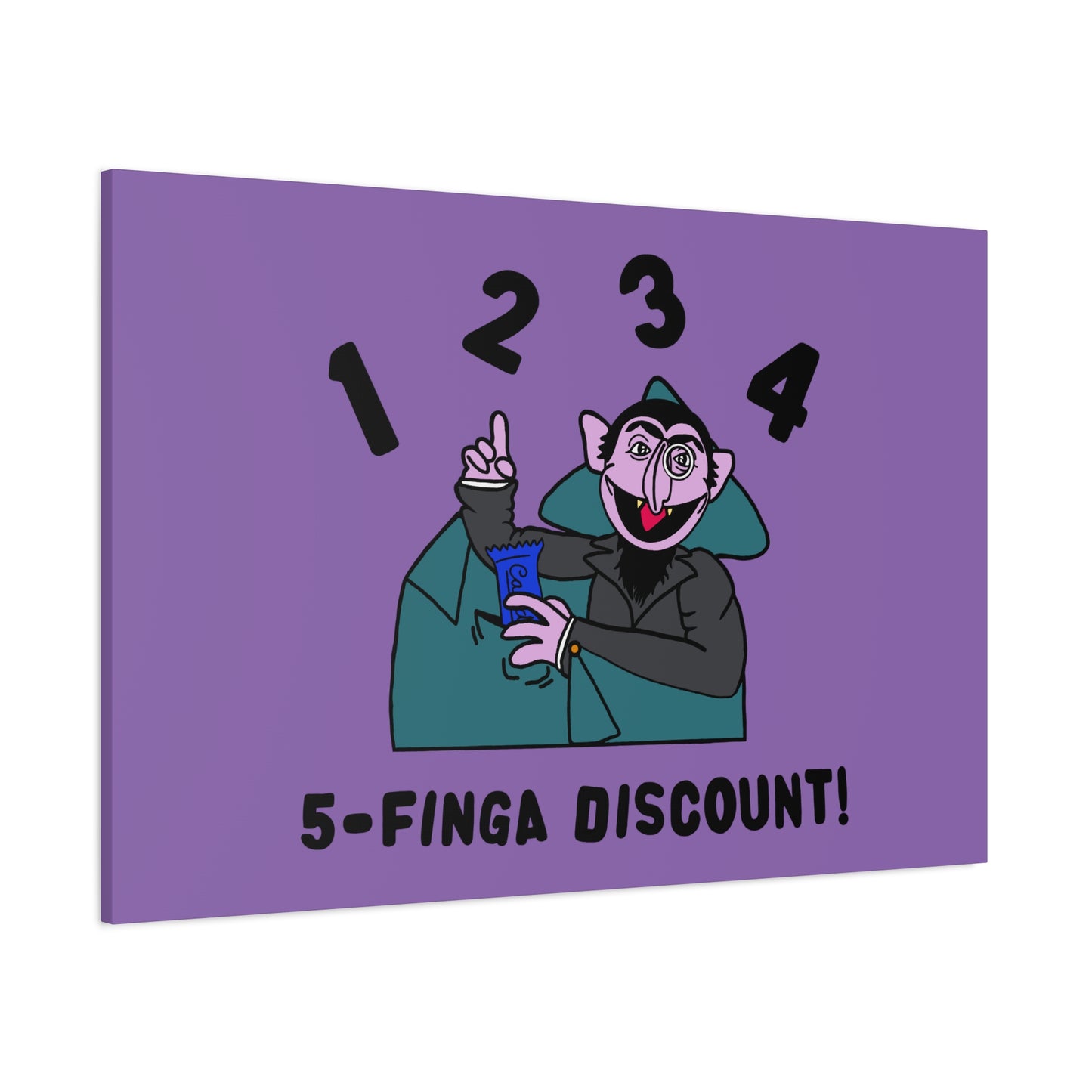 Five Finger Discount Canvas Print Light Purple - Sesame Street The Count Parody Art Print