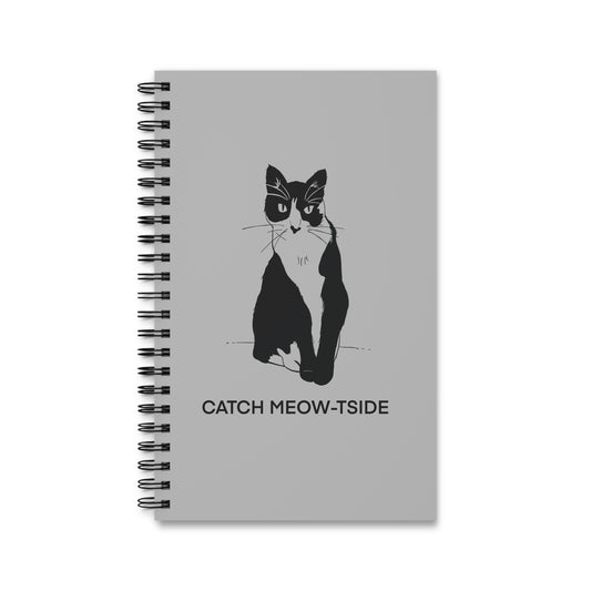 Catch Meow-tside Notebook in Light Grey (Transparent Style Cat) - Cat Spiral Notebook