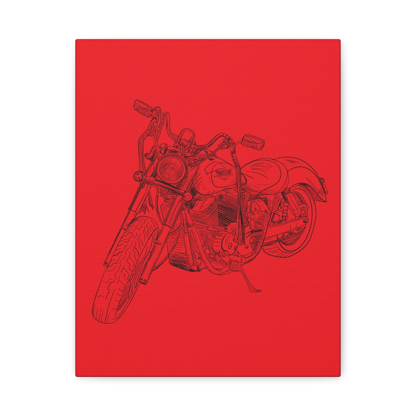 Ride Me Harley Motorcycle Sketch Canvas Print - Black Ink on Red Background