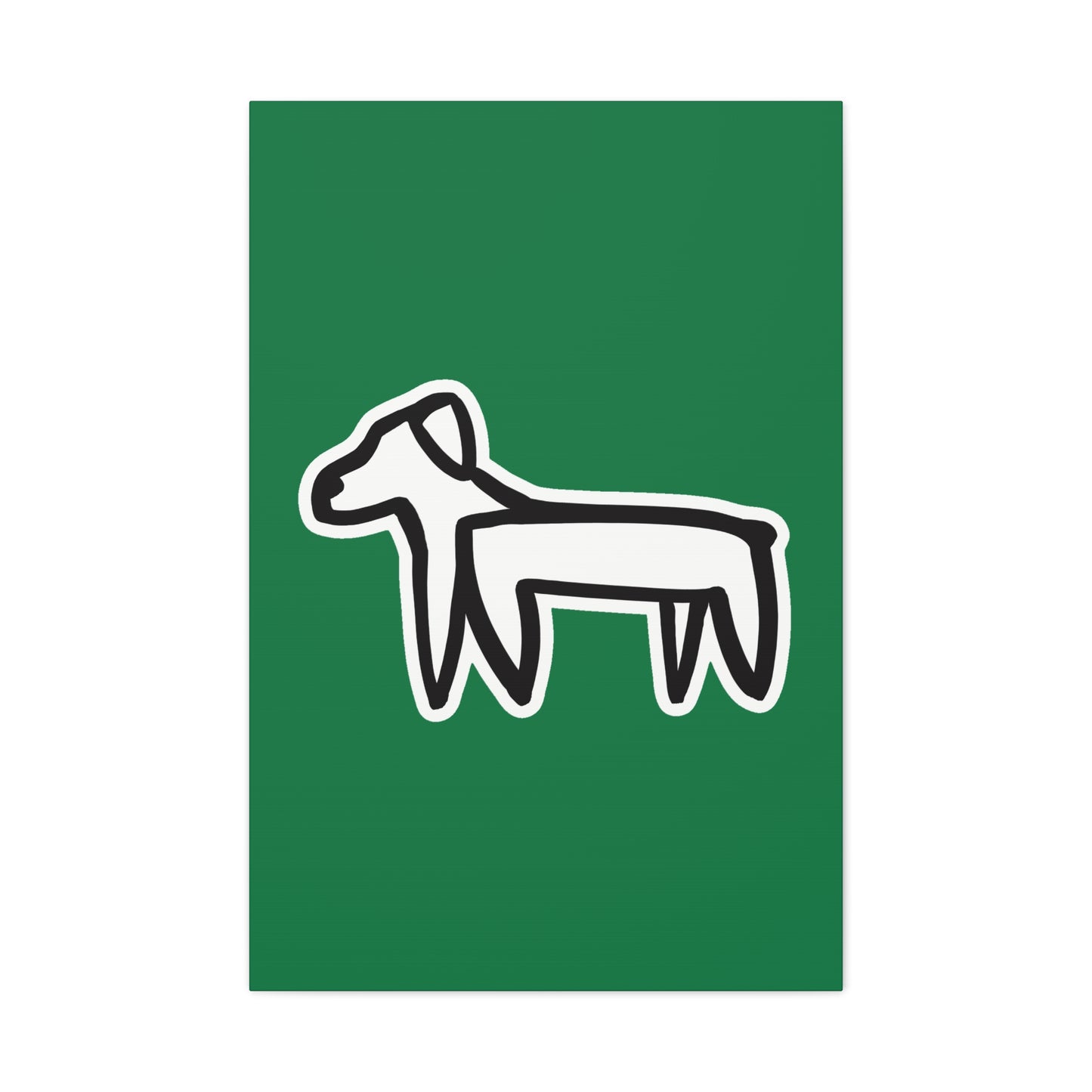 Dog Canvas Print on Green (Sticker Style White Dog) - Dog Art Print