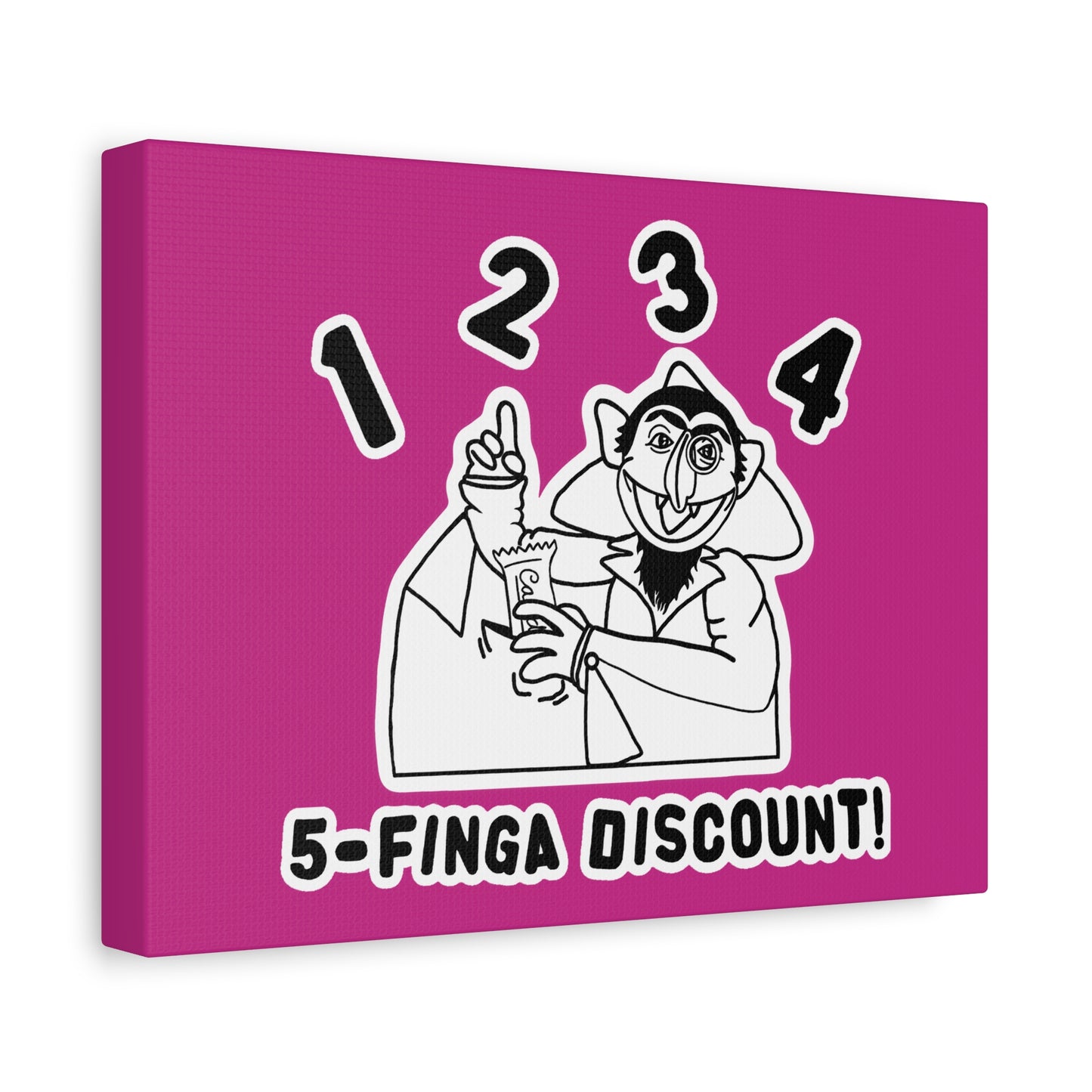 Five Finger Discount Outline Canvas Print Pink - Sesame Street The Count Parody Art Print