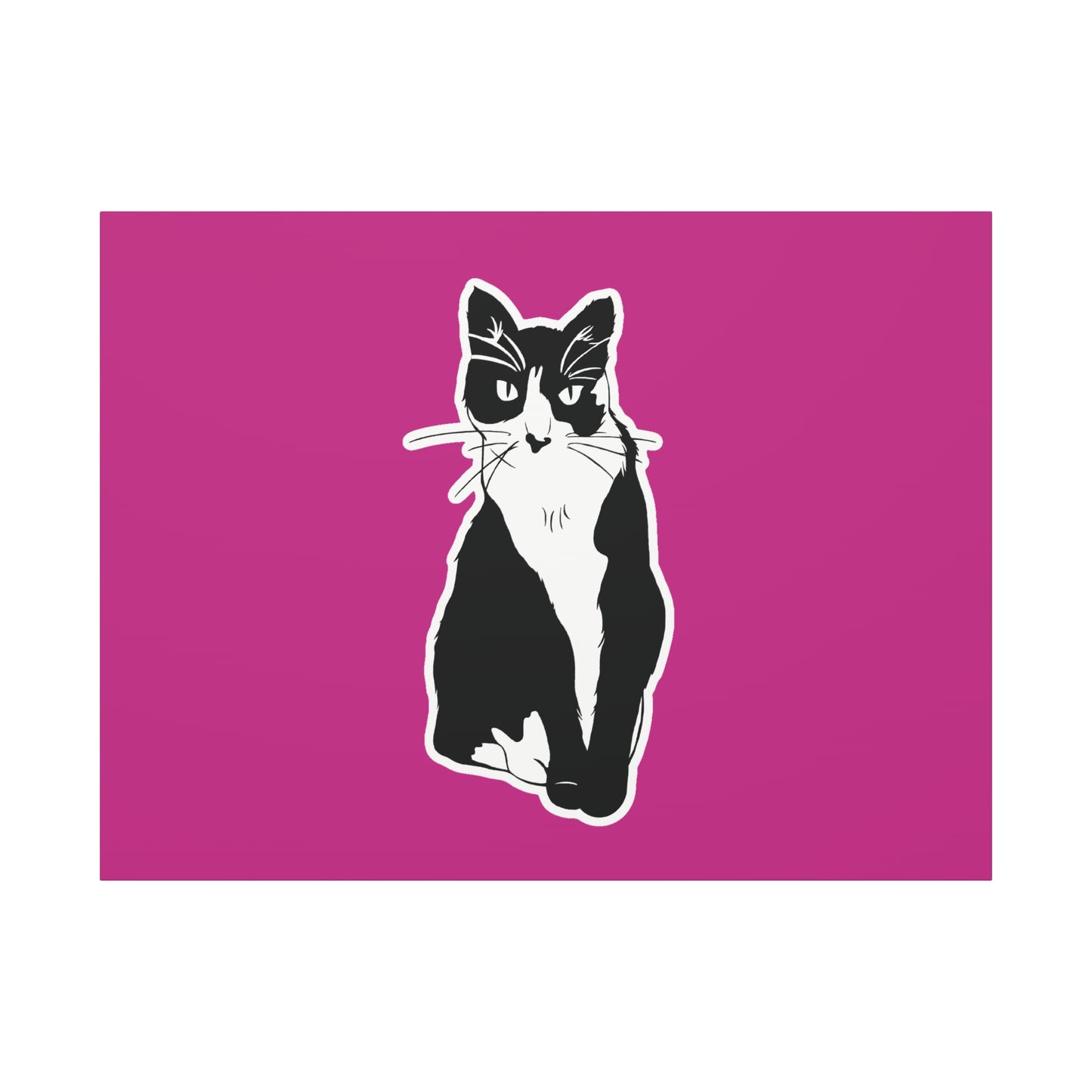 Cat Canvas on Pink (Sticker Style Cat) - Cat Drawing Art