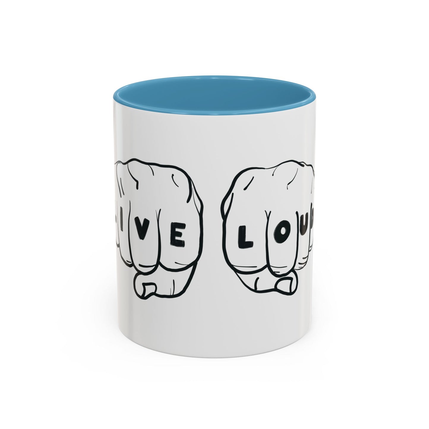 Live Loud Knuckle Tats Tattooed Fists Accent Mug