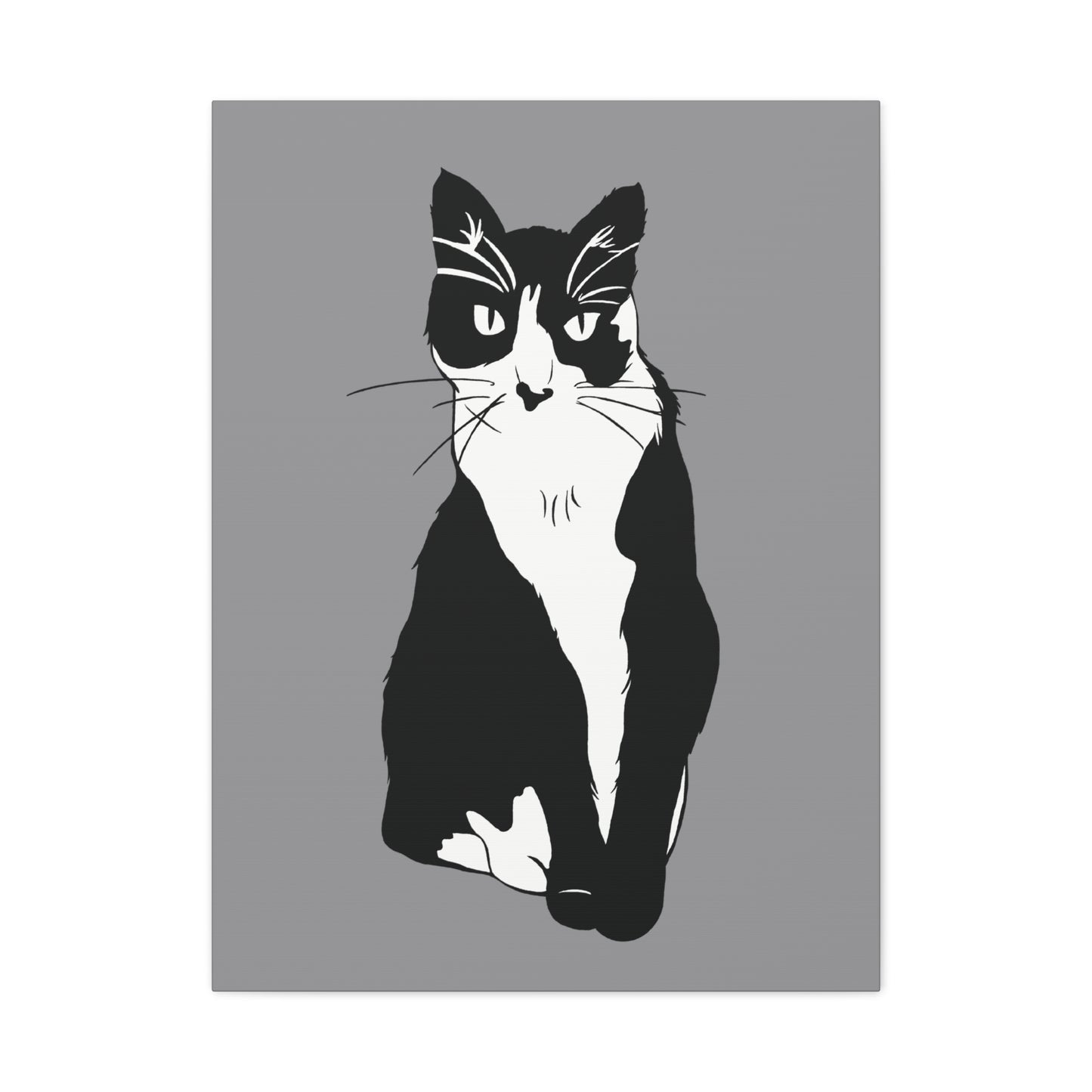 Cat Canvas on Grey (B&W Style Cat) - Cat Drawing Art