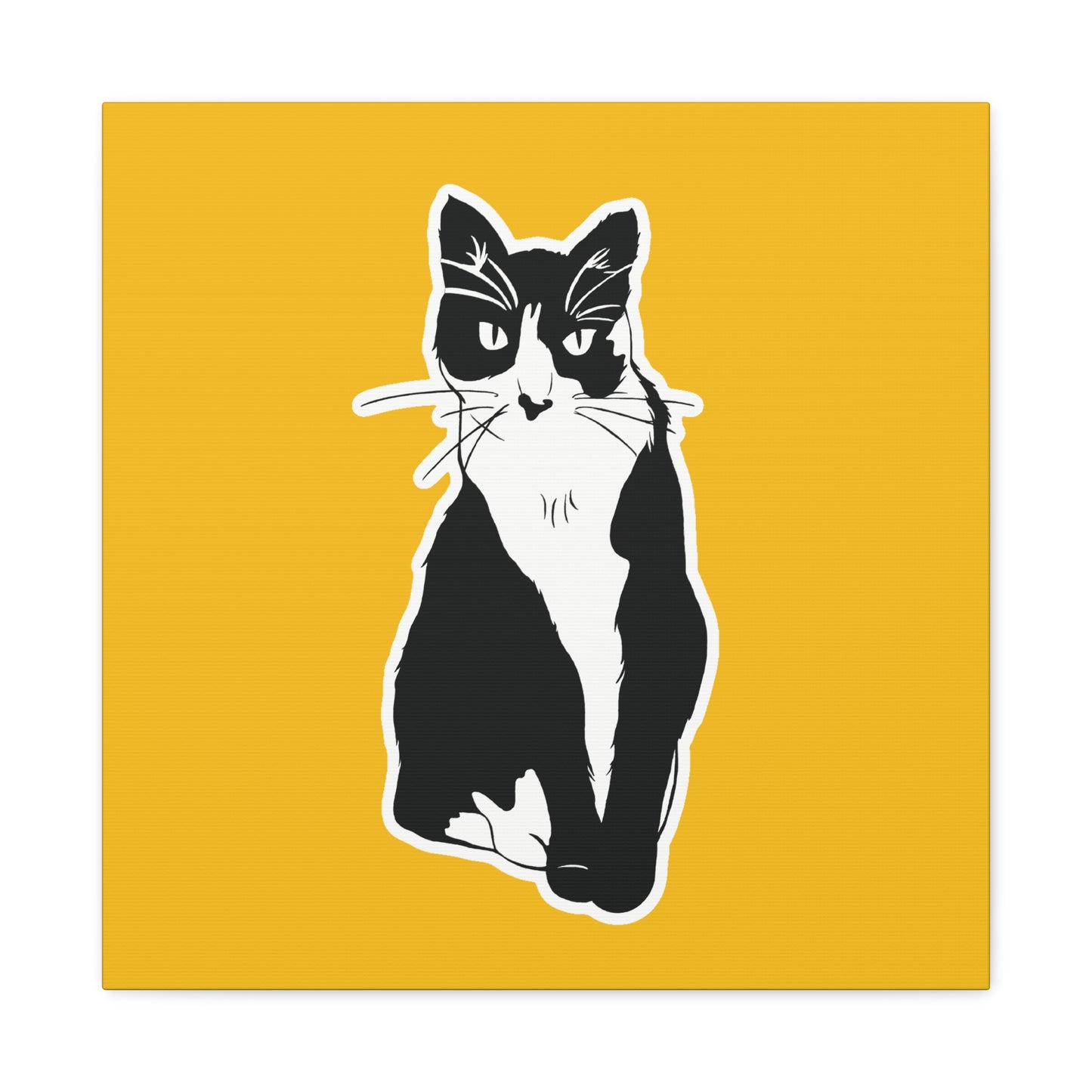 Cat Canvas Print on Yellow (Sticker Style Cat) - Cat Drawing Art