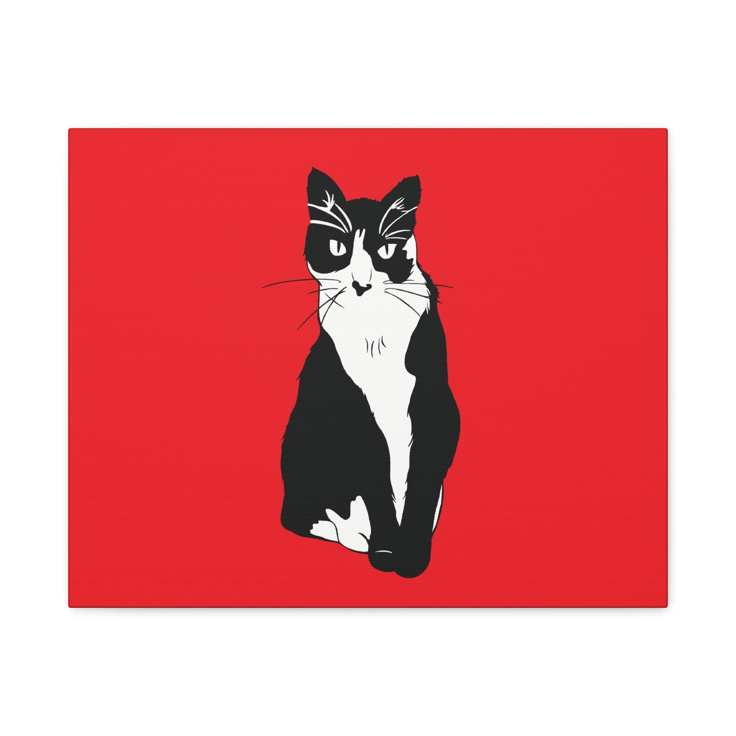 Cat Canvas on Red (B&W Style Cat) - Cat Drawing Art