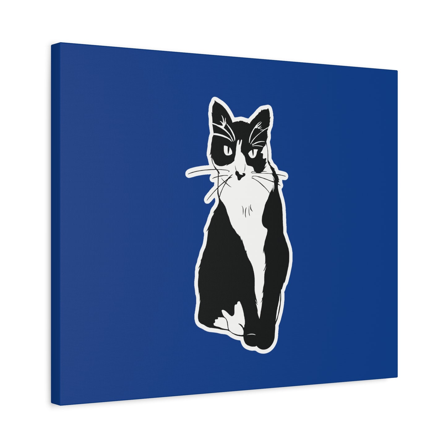 Cat Canvas Print on Dark Blue (Sticker Style Cat) - Cat Drawing Art