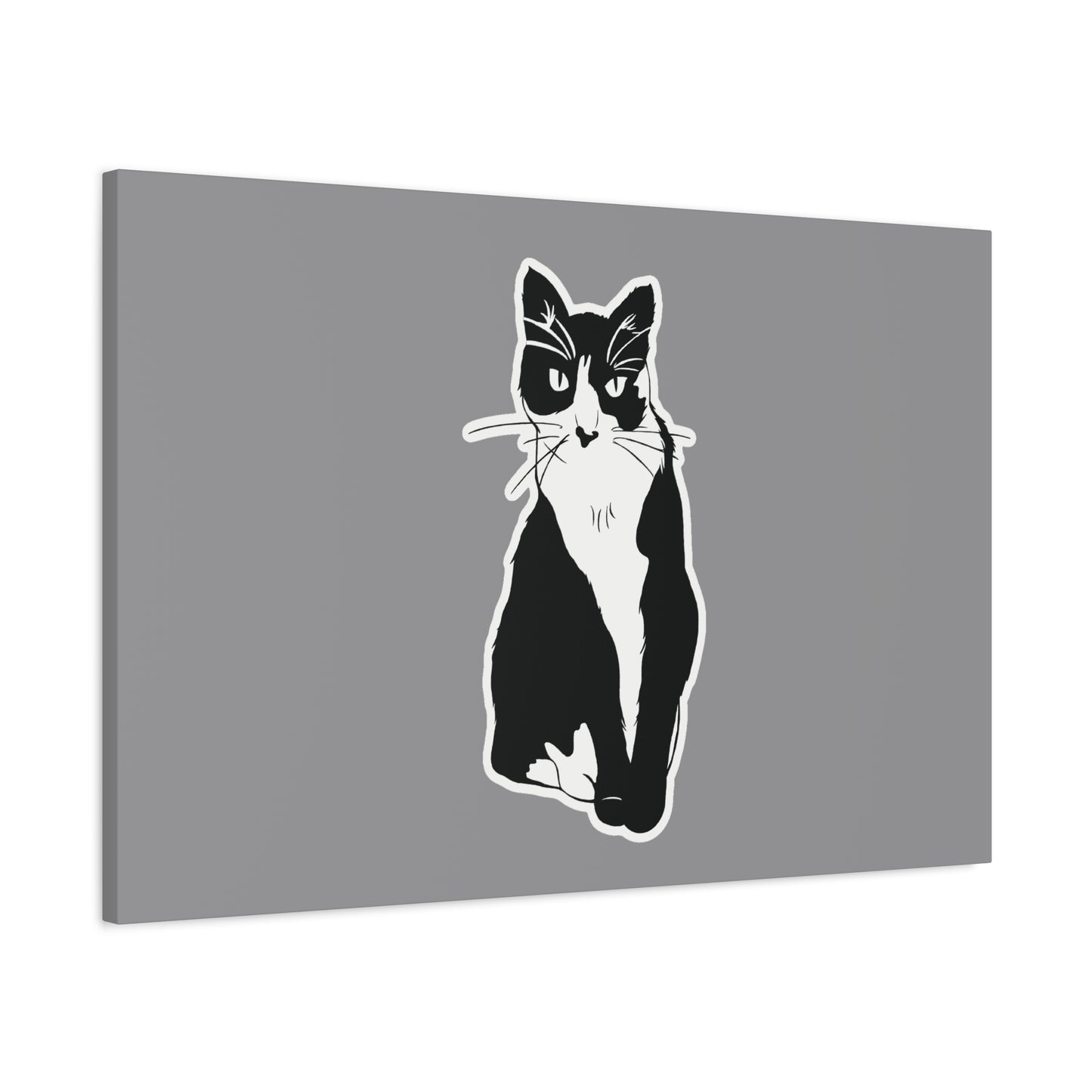 Cat Canvas Print on Grey (Sticker Style Cat) - Cat Drawing Wall Art