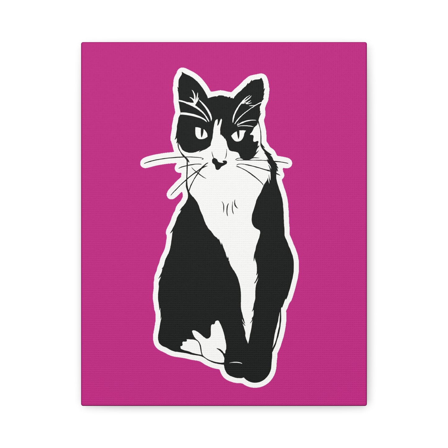 Cat Canvas on Pink (Sticker Style Cat) - Cat Drawing Art