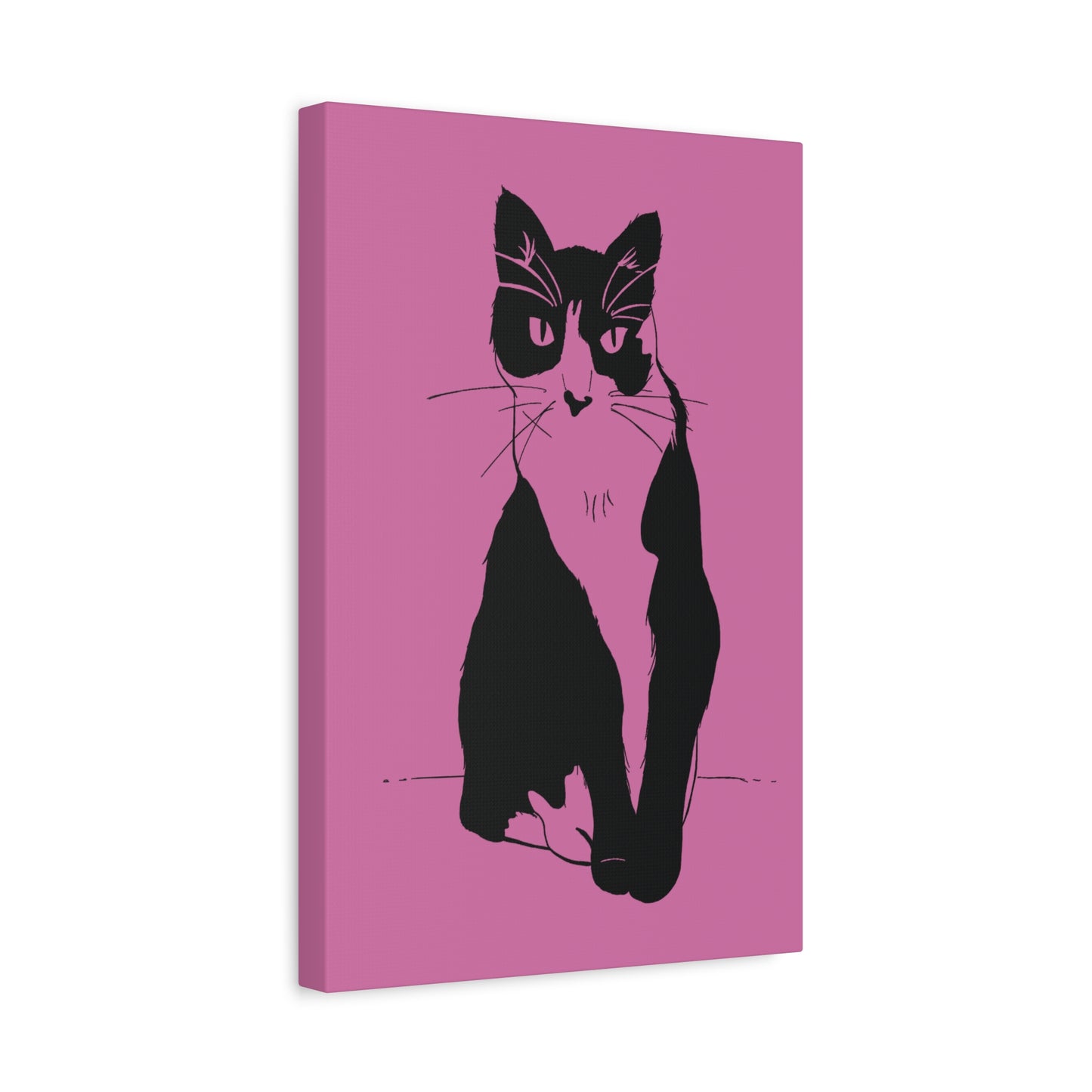 Cat Canvas Print on Pink (Transparent Style Cat) - Cat Drawing Art