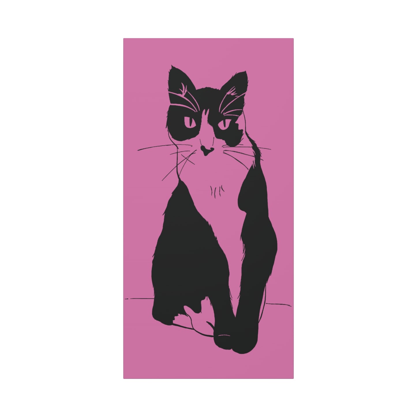 Cat Canvas Print on Pink (Transparent Style Cat) - Cat Drawing Art