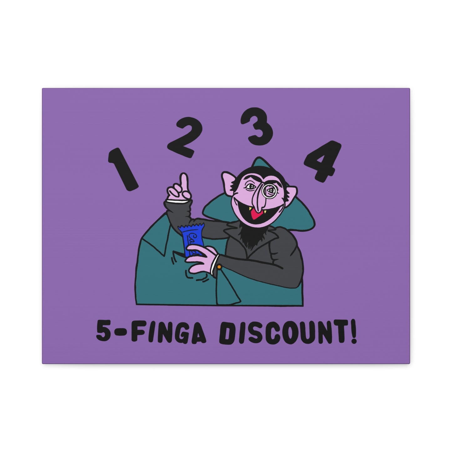 Five Finger Discount Canvas Print Light Purple - Sesame Street The Count Parody Art Print