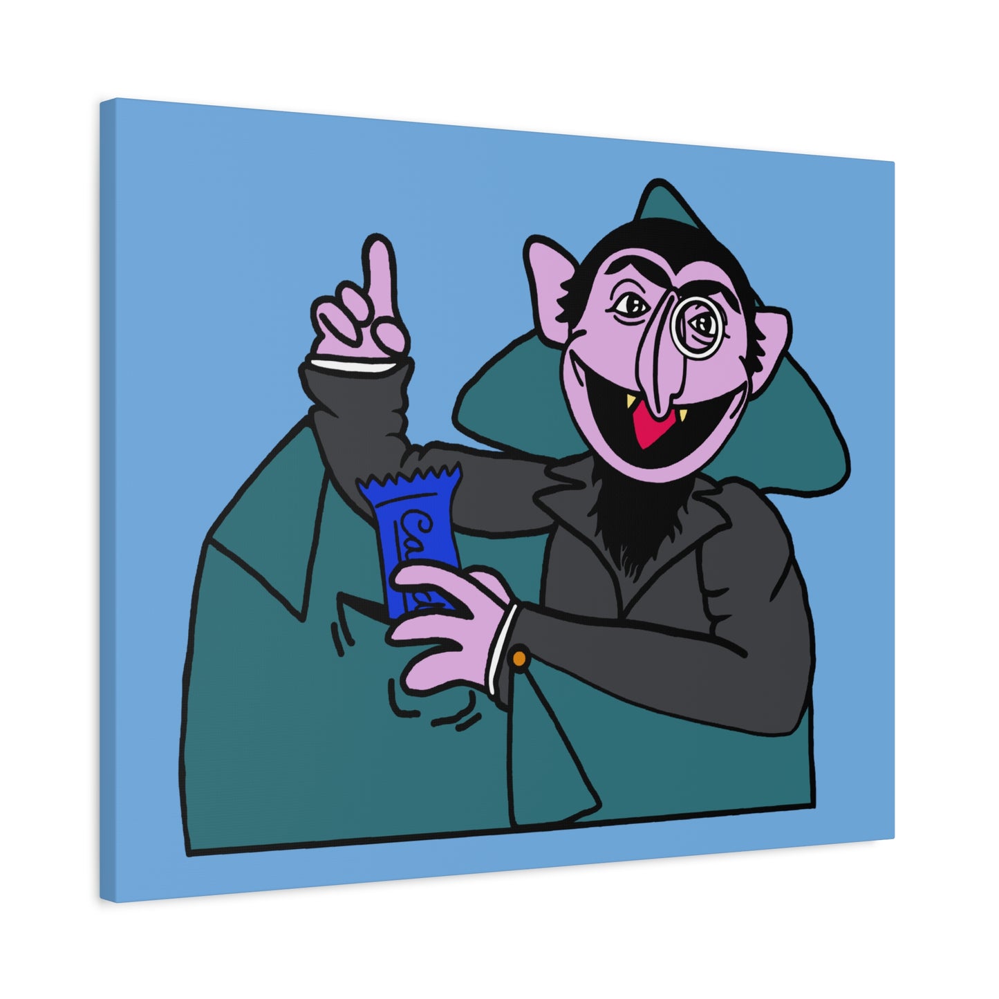The Count Stealing Candy Canvas Print Light Blue - Sesame Street The Count Parody Art