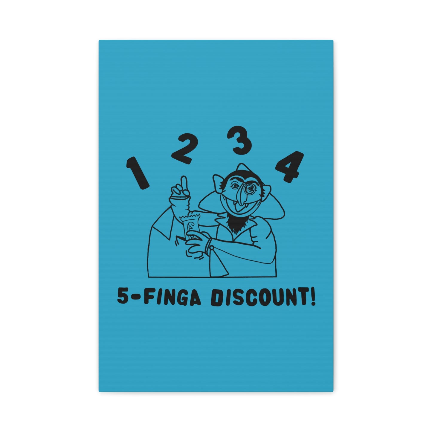 Five Finger Discount Outline Canvas Print Turquoise - Sesame Street The Count Parody Art Print