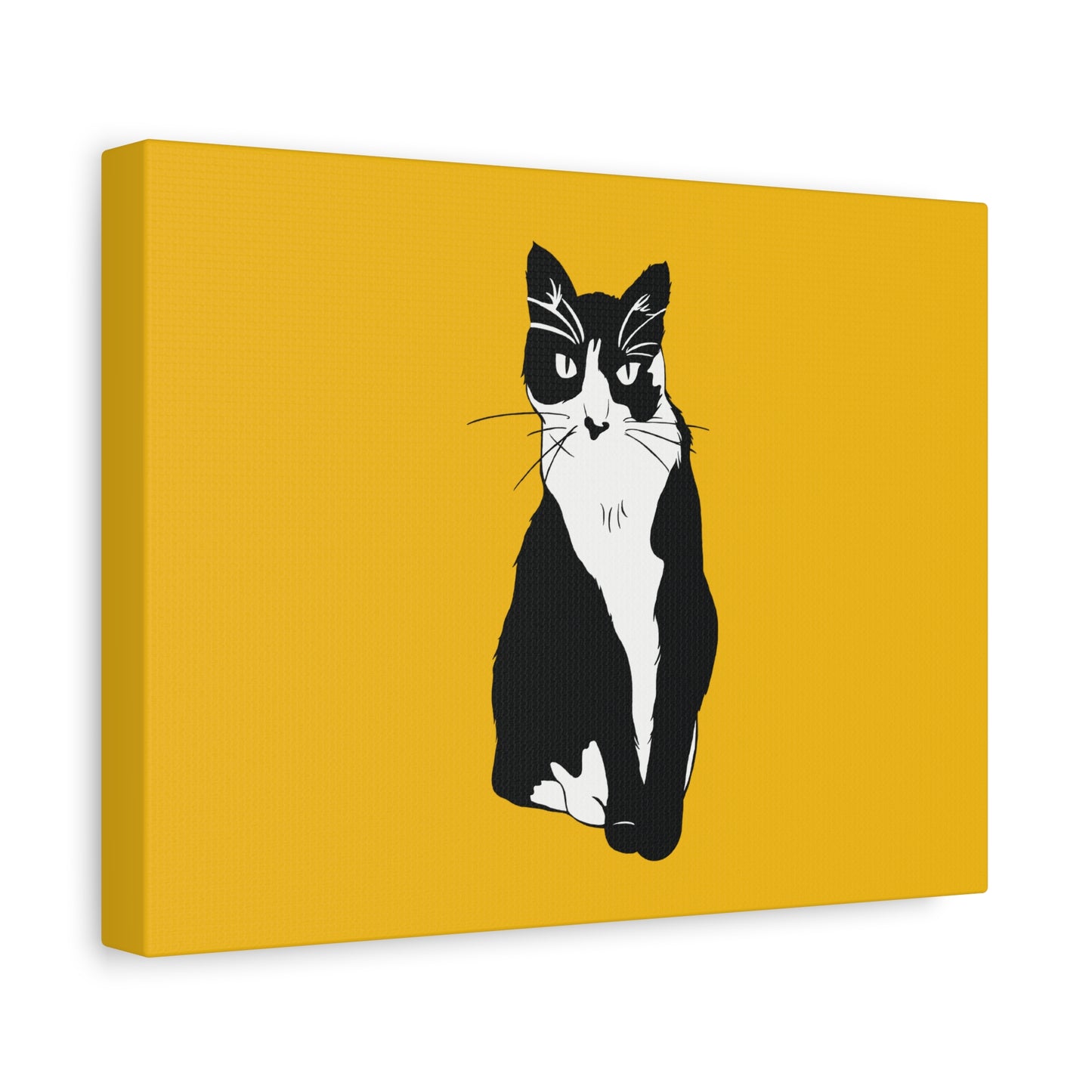 Cat Canvas on Yellow (B&W Style Cat) - Cat Drawing Art