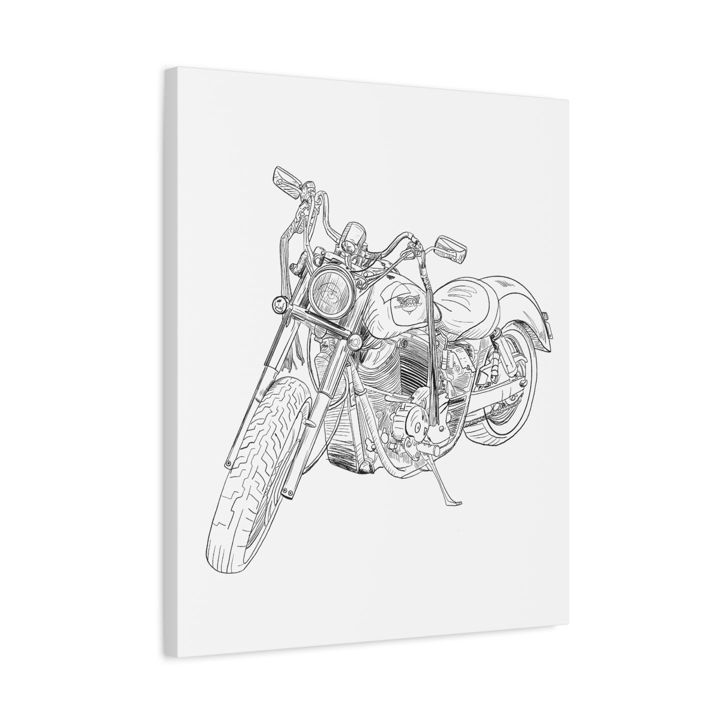Ride Me Harley Motorcycle Sketch Canvas Print - Black Ink on White Background