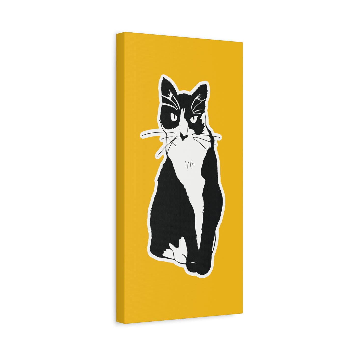 Cat Canvas Print on Yellow (Sticker Style Cat) - Cat Drawing Art