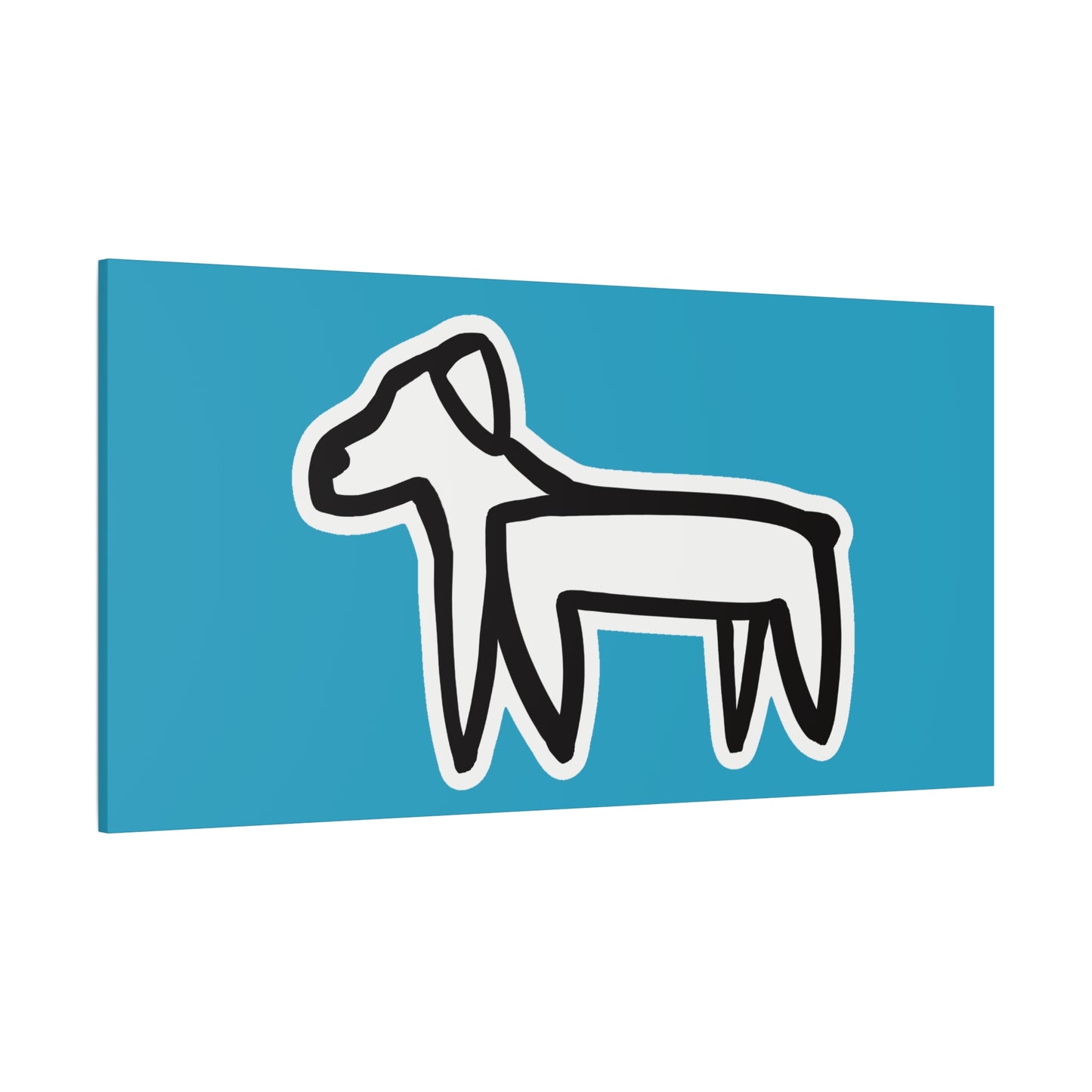Dog Canvas Print on Turquoise (Sticker Style Black Dog) - Dog Drawing Wall Art