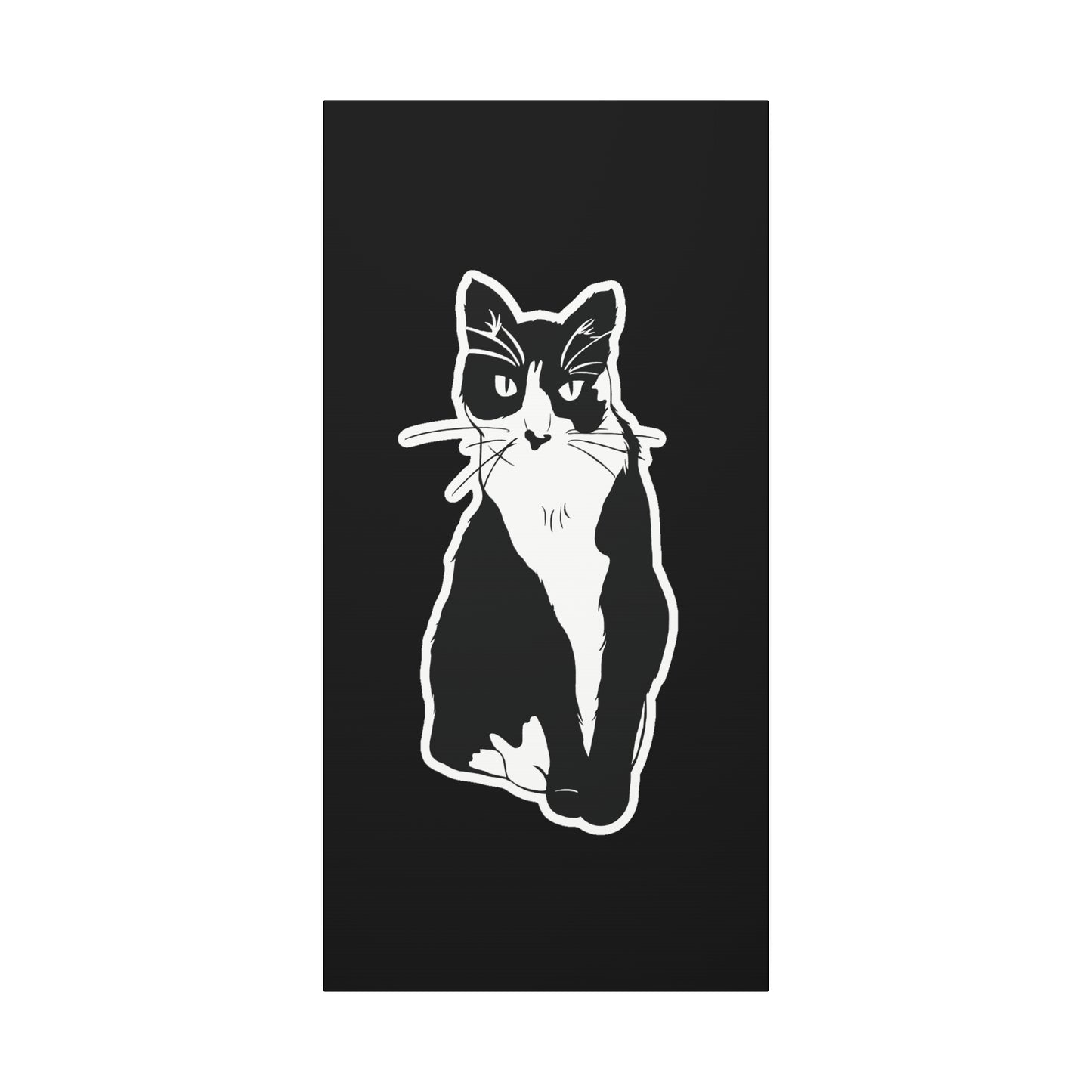 Cat Canvas Print on Black (Sticker Style Cat) - Cat Drawing Art